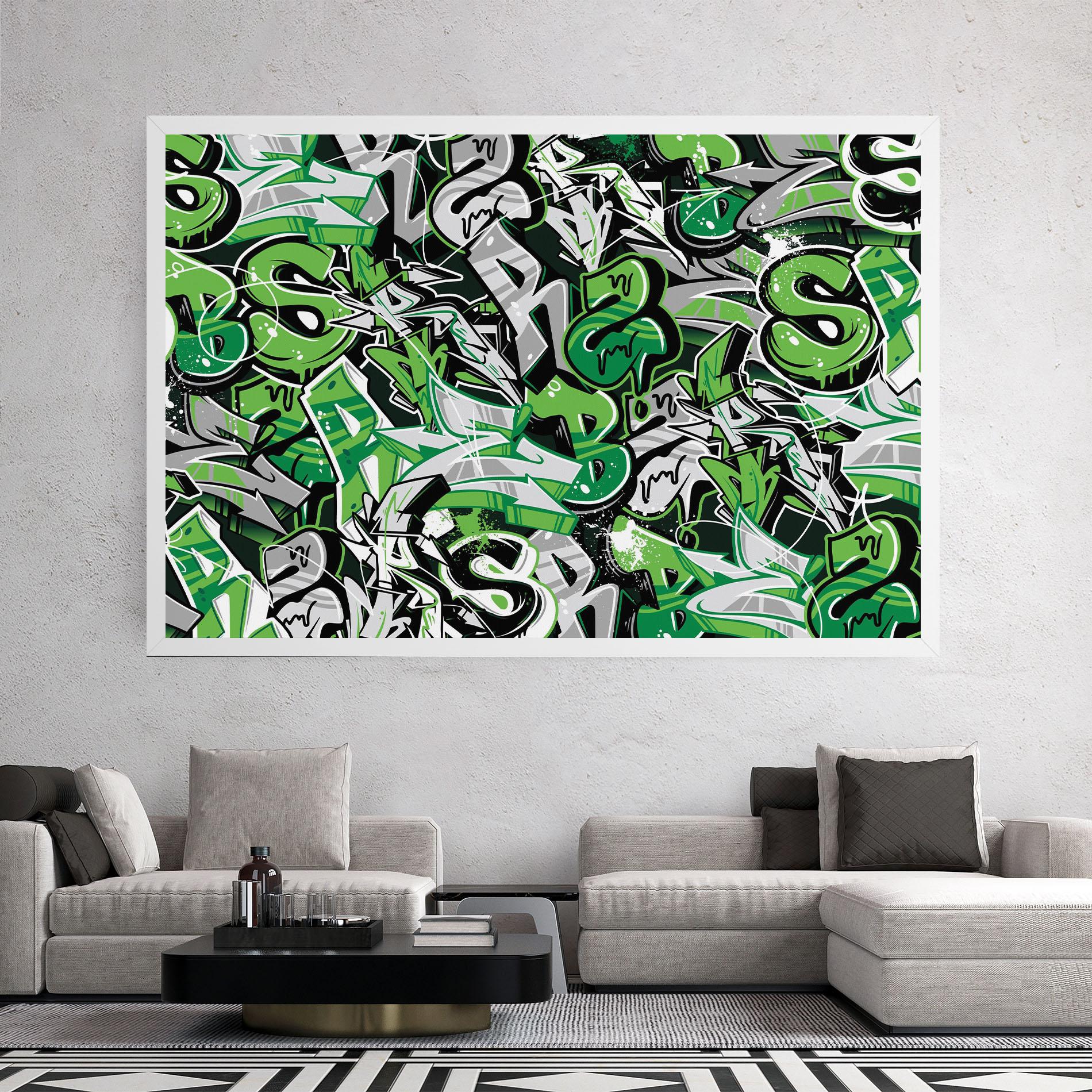 Leinwandbild Green Graffiti Letters mockup 2