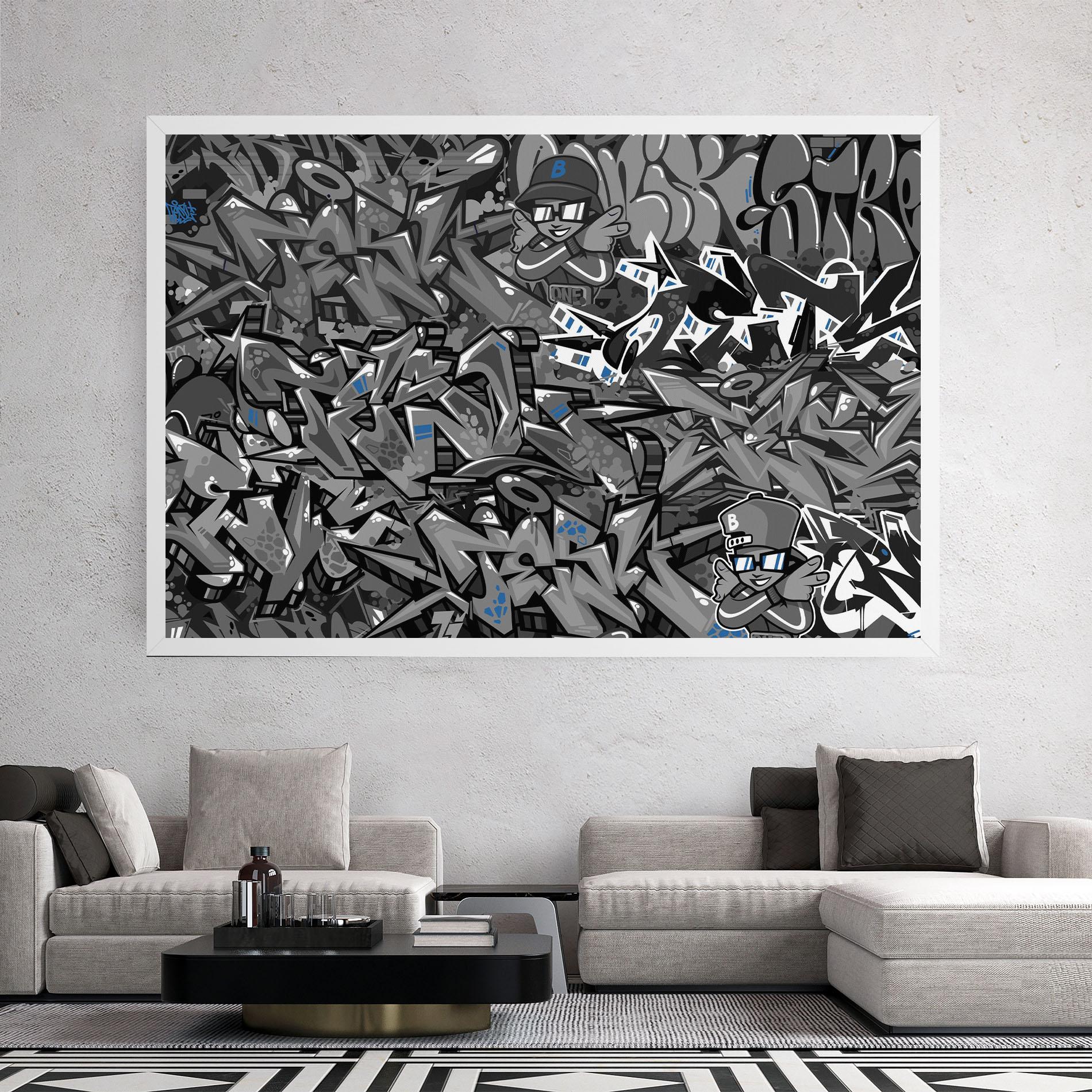 Leinwandbild Grey Blue Graffiti mockup 2