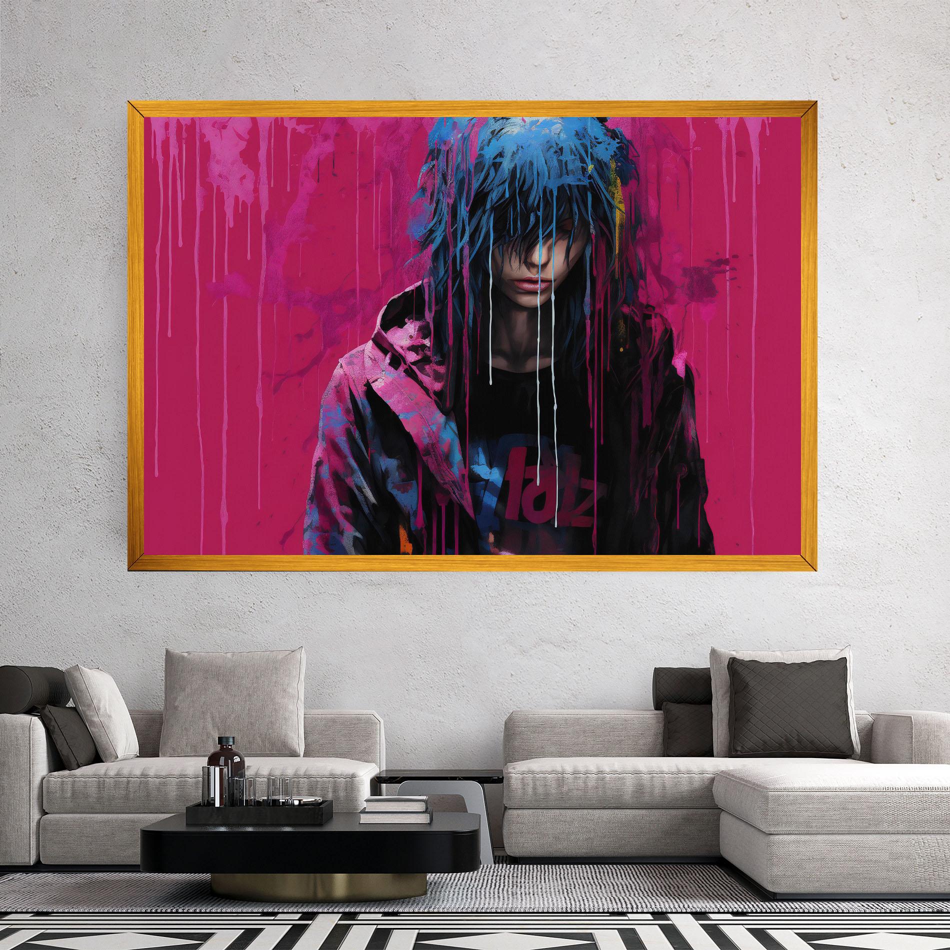 Leinwandbild Blue Pink Falling Paint mockup 2