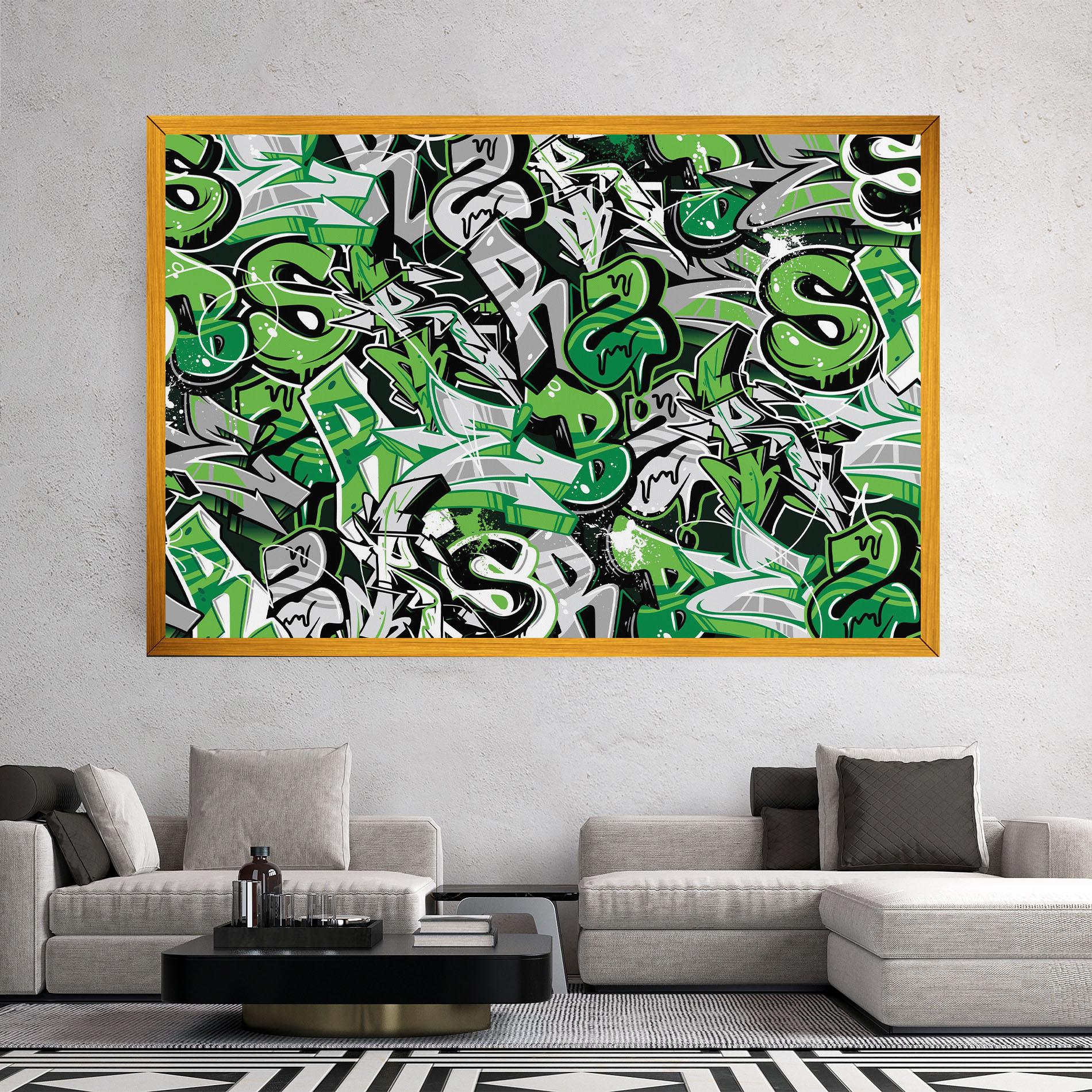 Leinwandbild Green Graffiti Letters mockup 2