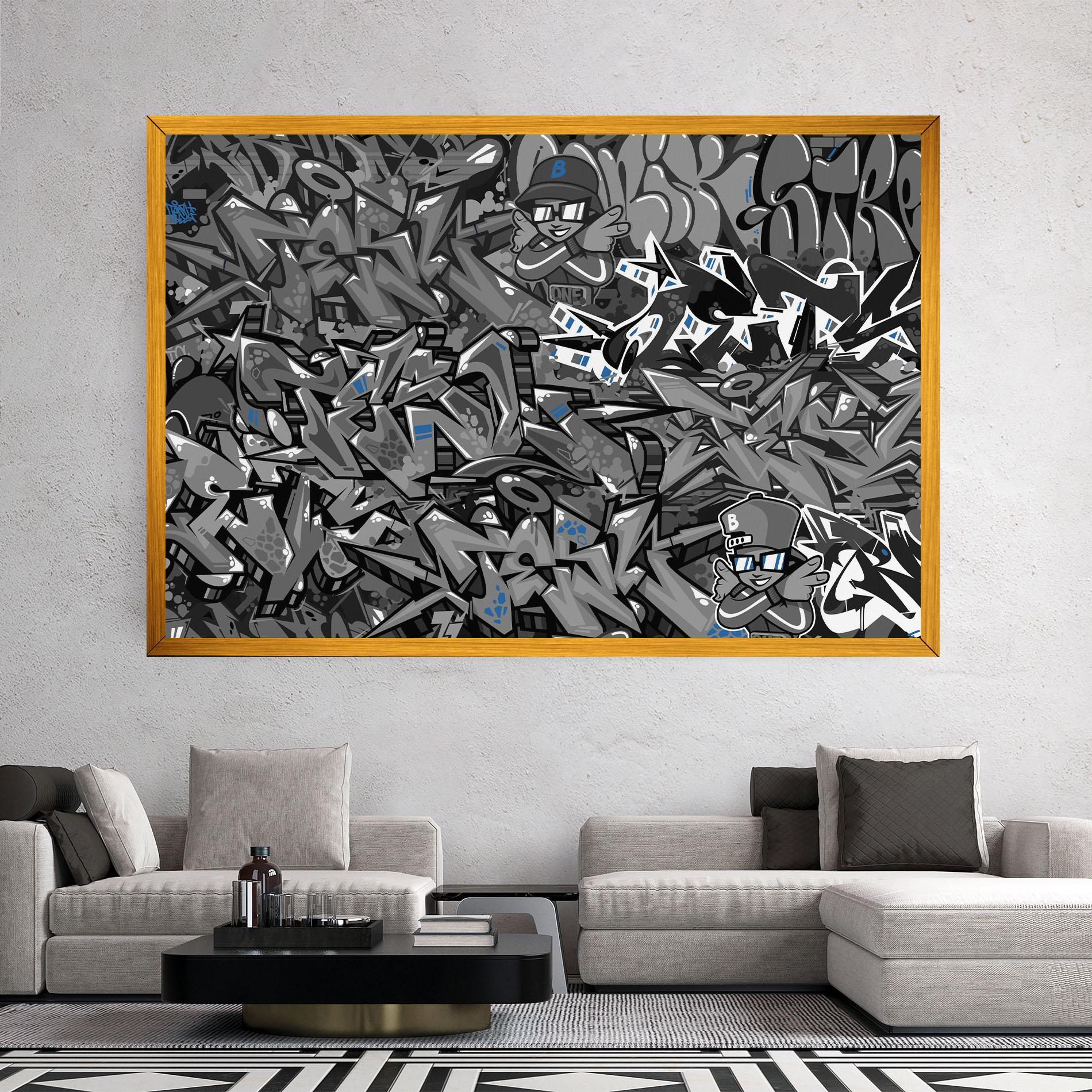 Leinwandbild Grey Blue Graffiti mockup 2