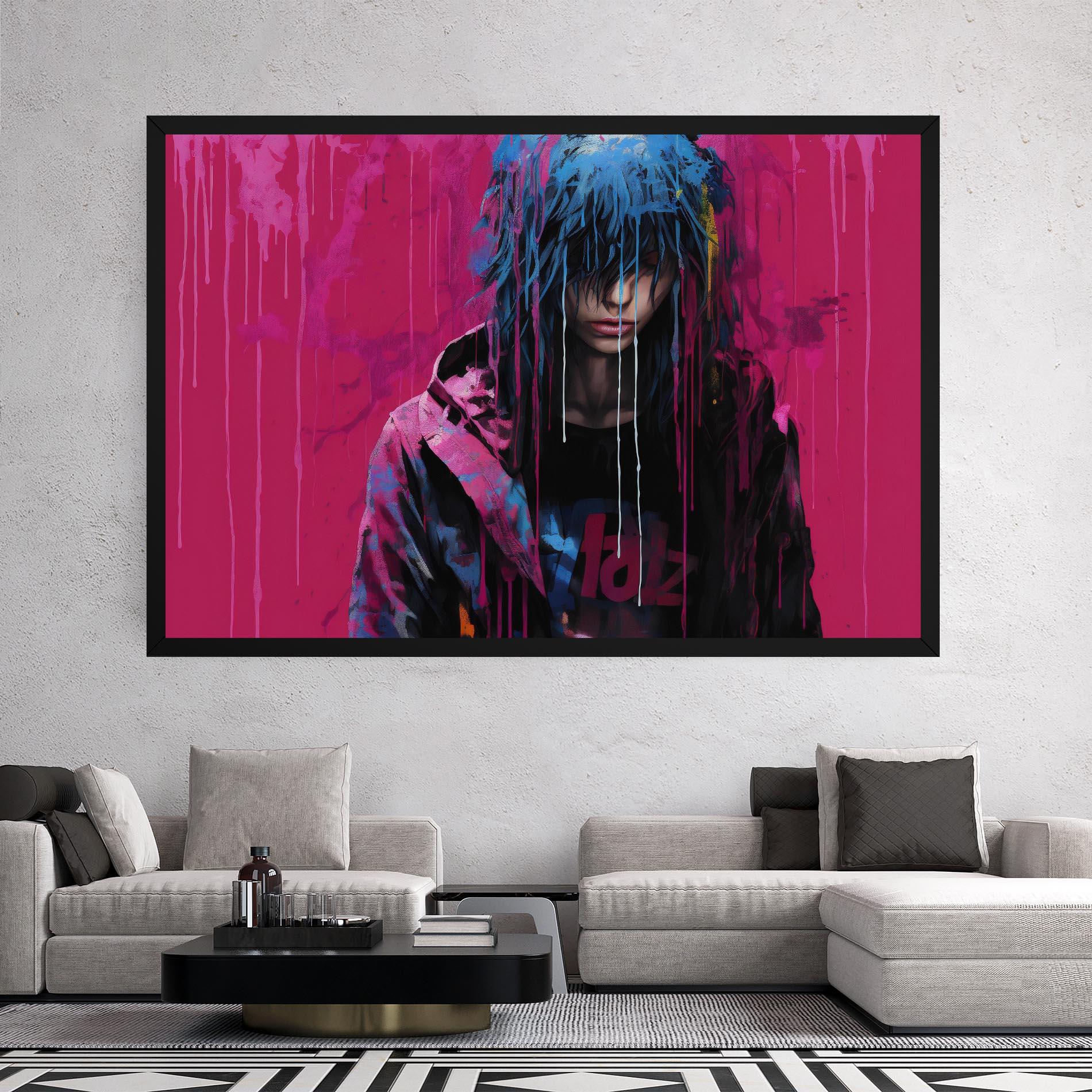 Leinwandbild Blue Pink Falling Paint mockup 2