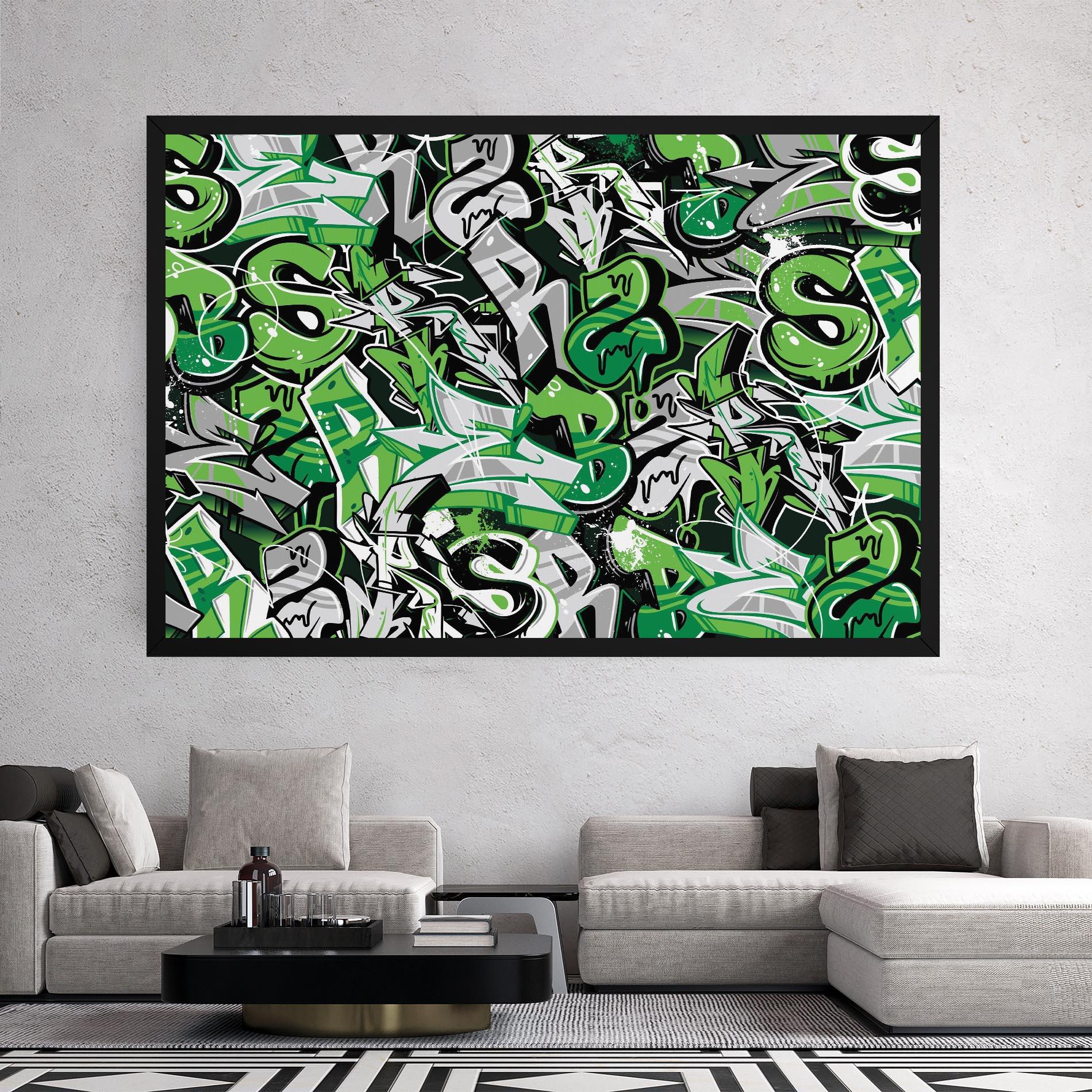 Leinwandbild Green Graffiti Letters mockup 2