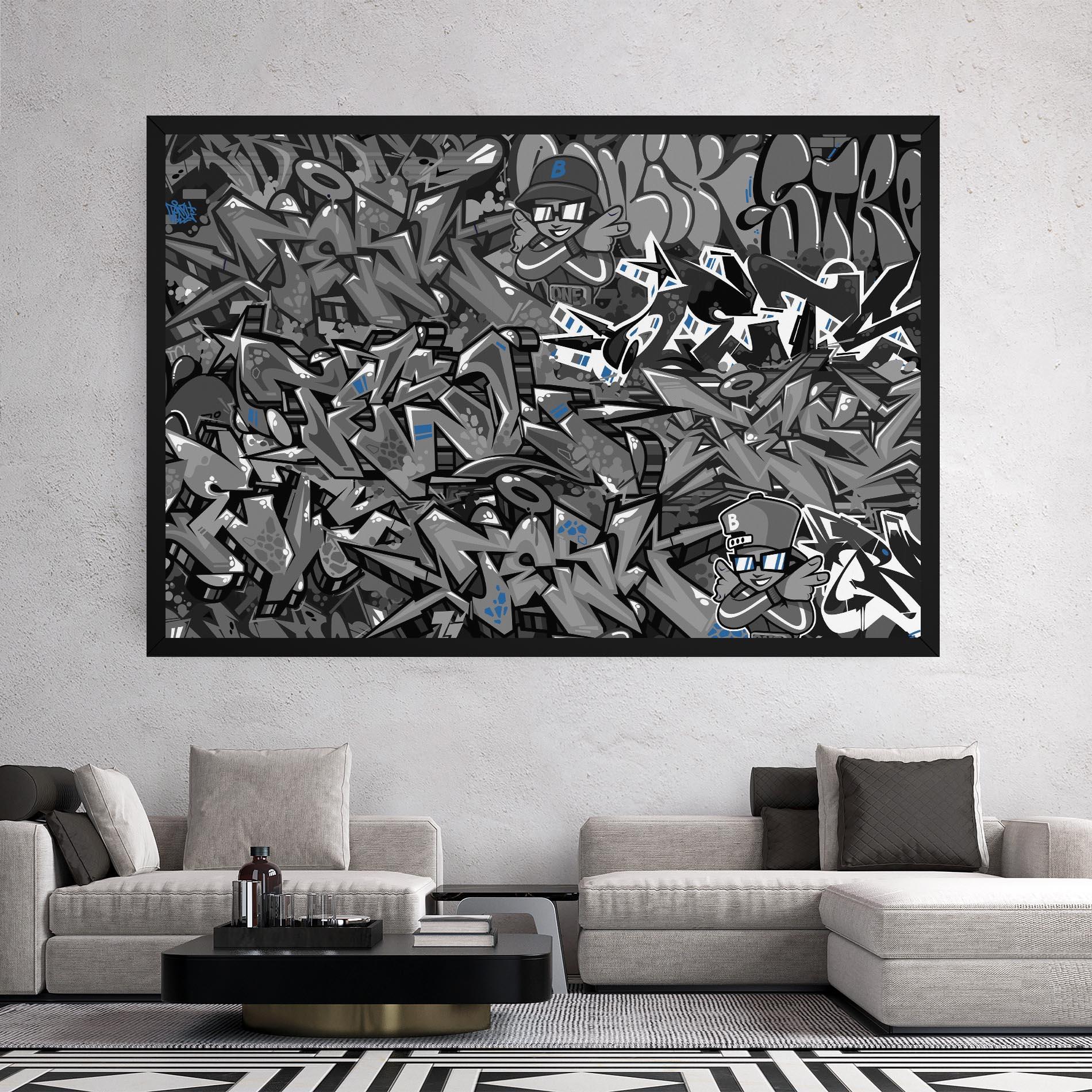 Leinwandbild Grey Blue Graffiti mockup 2