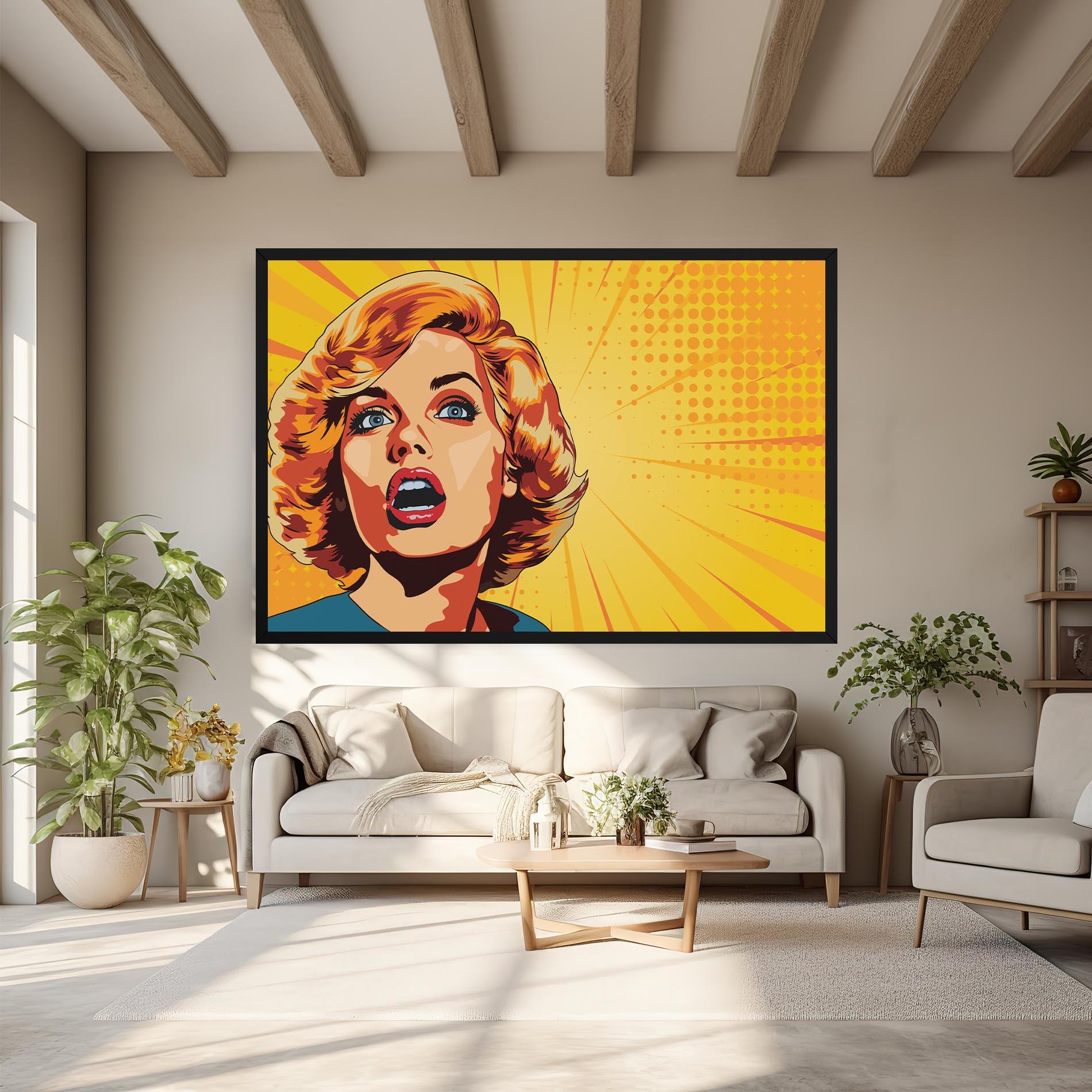 Leinwandbild Surprised Blonde Lady mockup 6