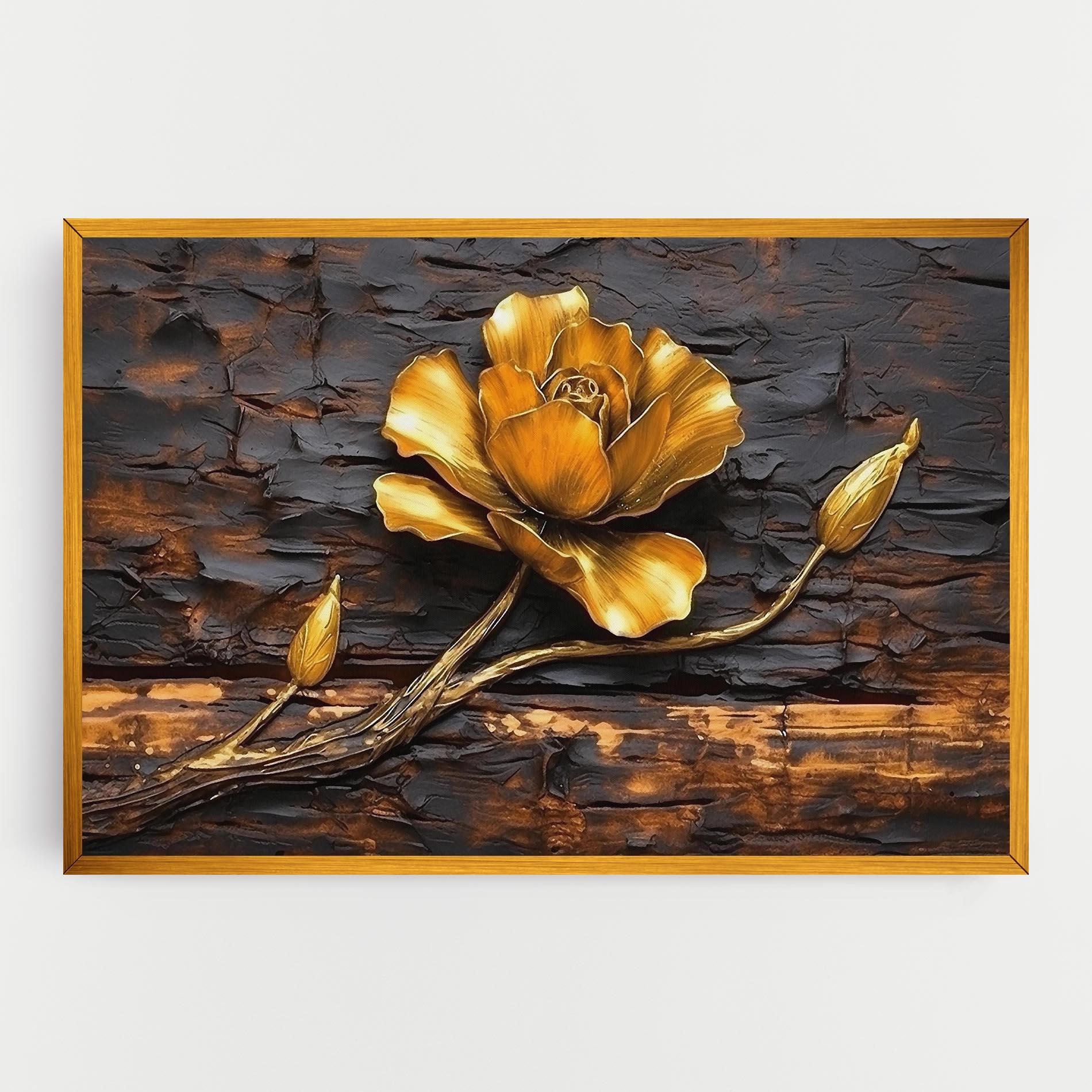 Leinwandbild Golden Rose On Wood mockup 0