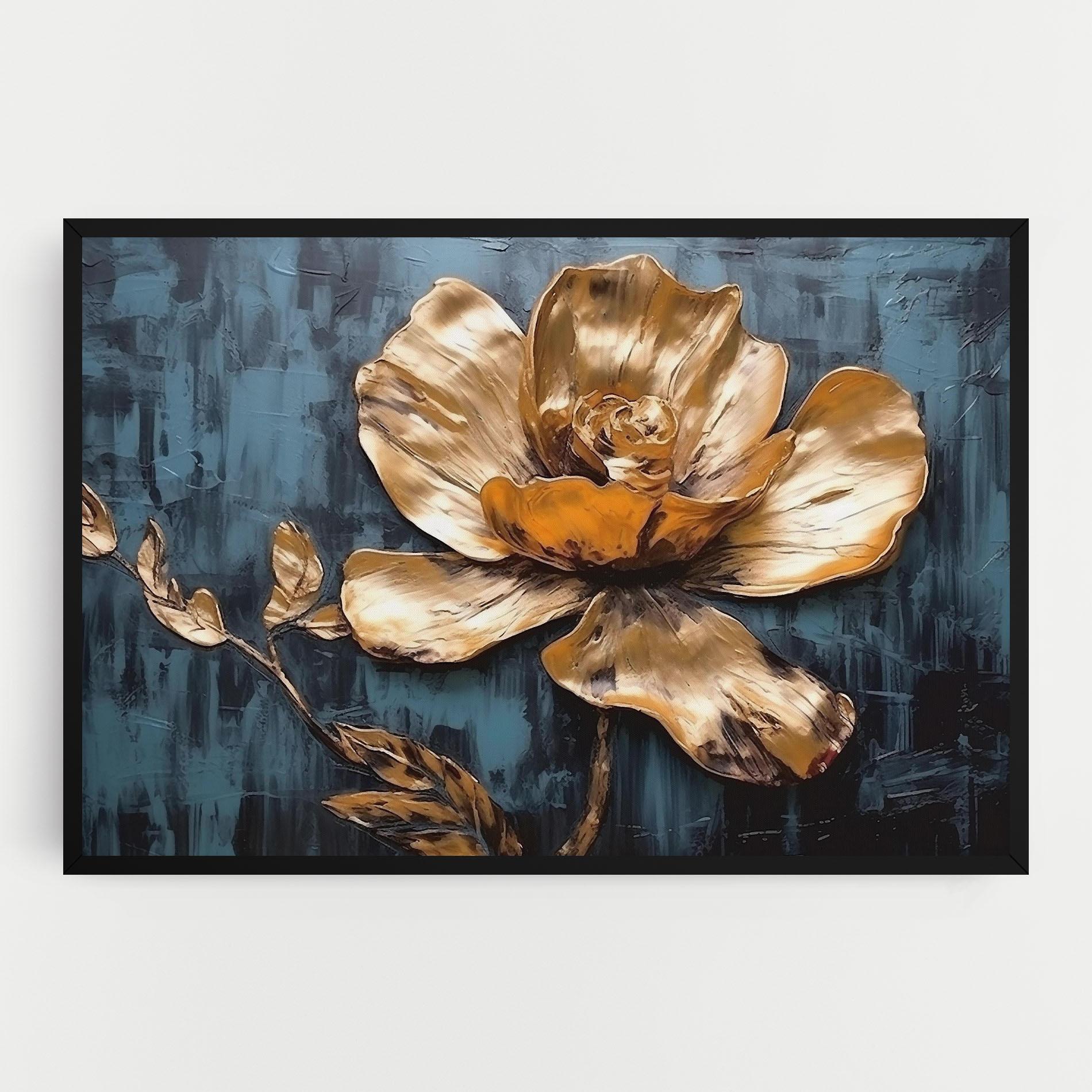Leinwandbild Golden Rose On Blue mockup 0