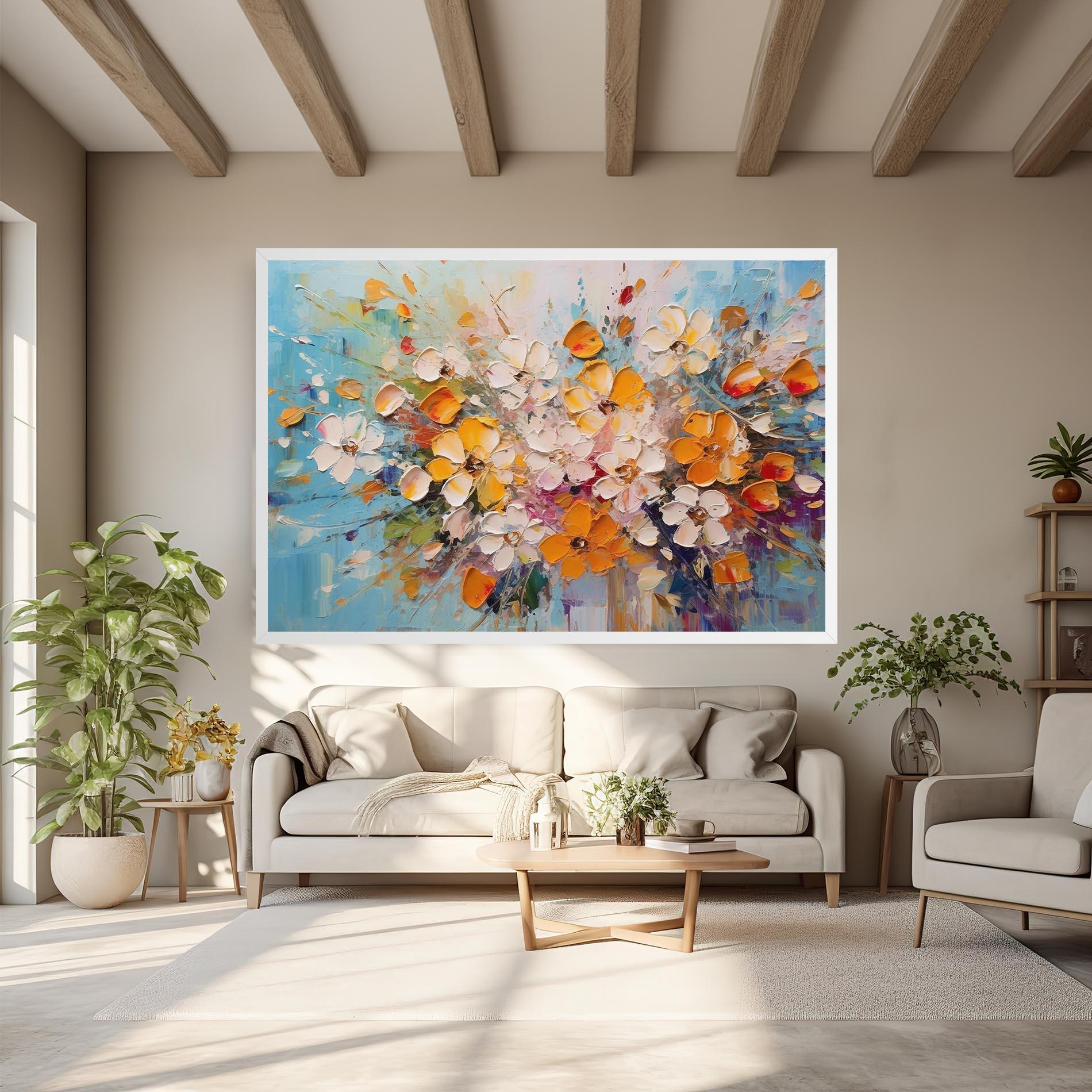 Leinwandbild Pretty Flowers On Blue mockup 6