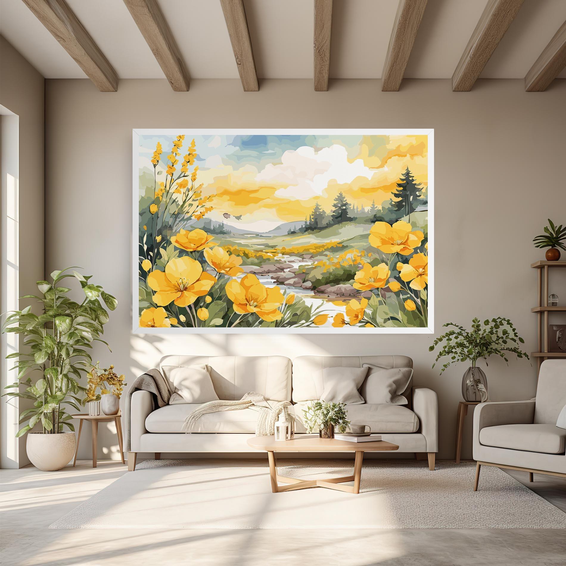 Leinwandbild Yellow View Flower mockup 6