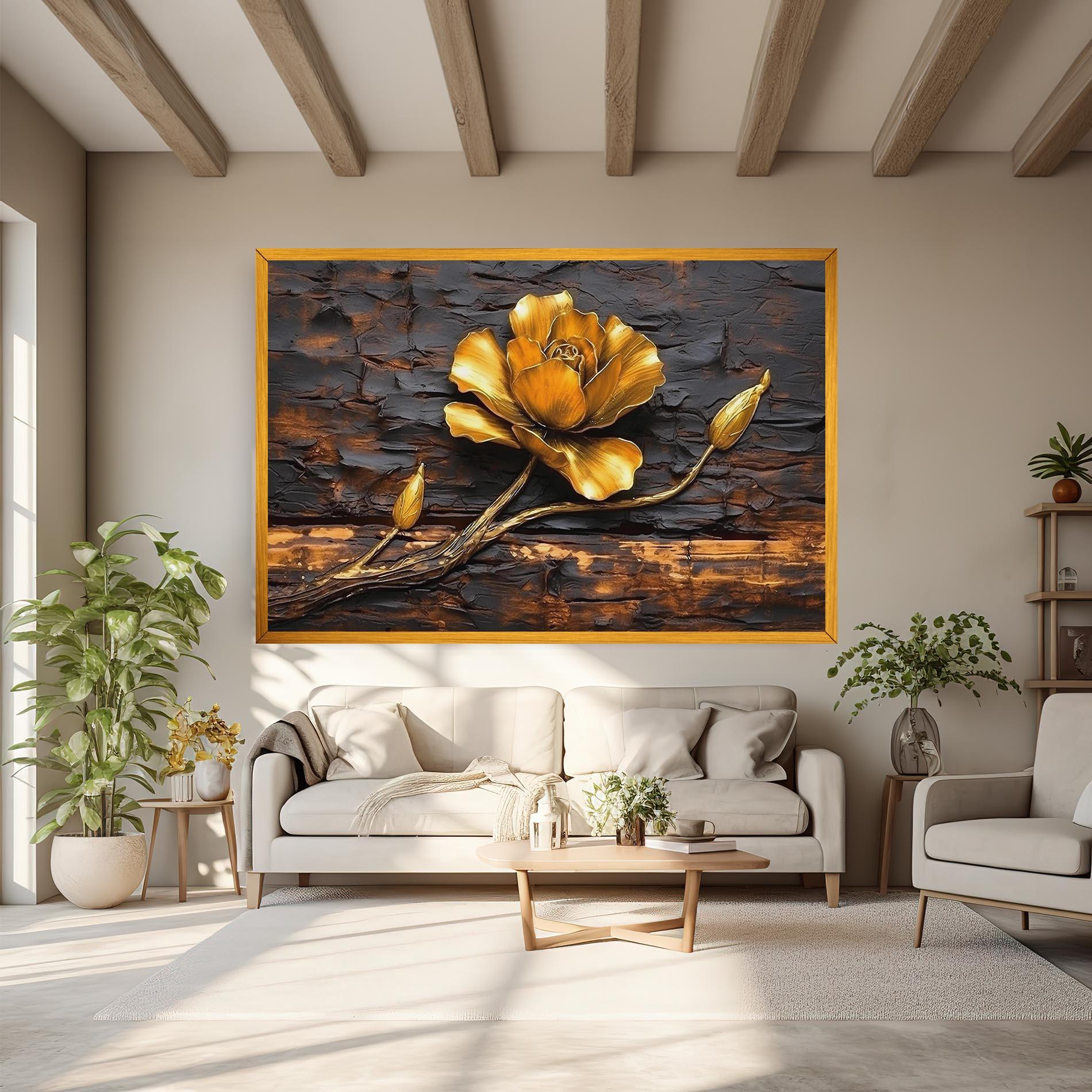 Leinwandbild Golden Rose On Wood mockup 6