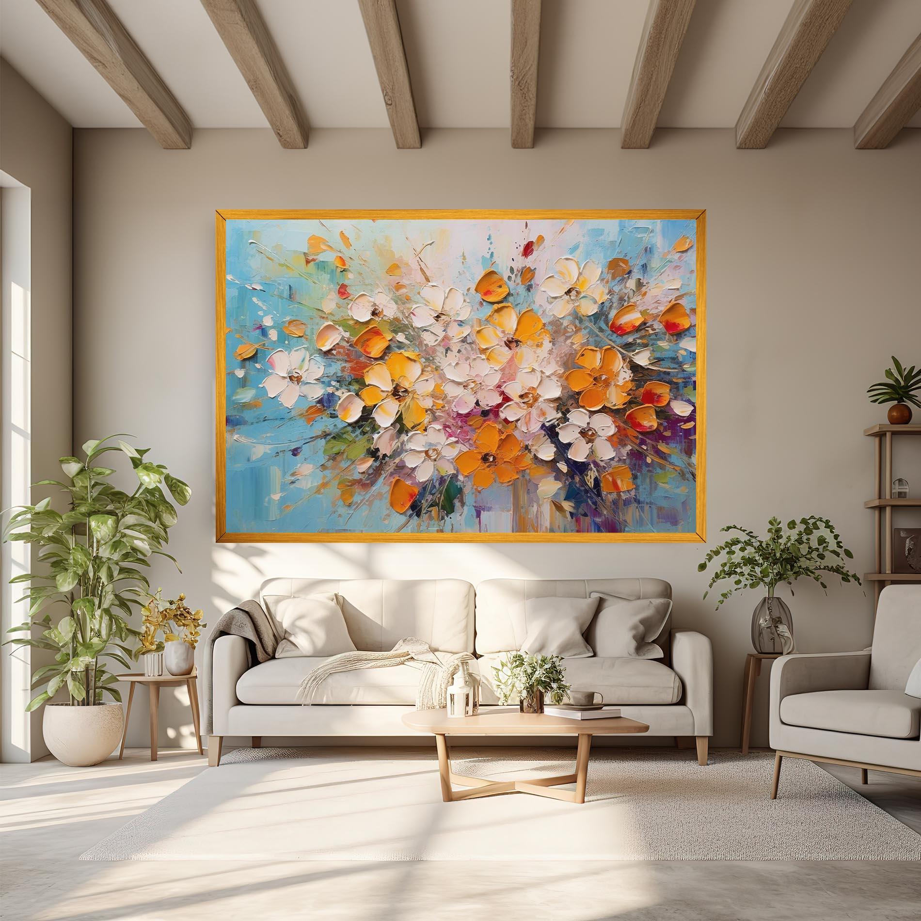 Leinwandbild Pretty Flowers On Blue mockup 6