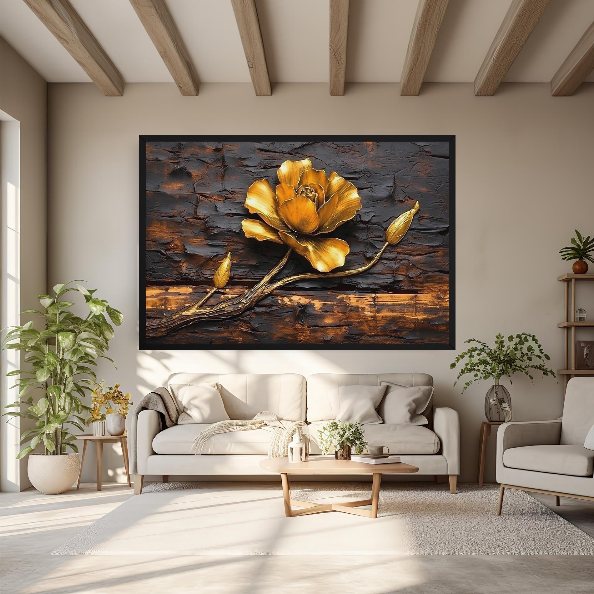 Leinwandbild Golden Rose On Wood mockup 6