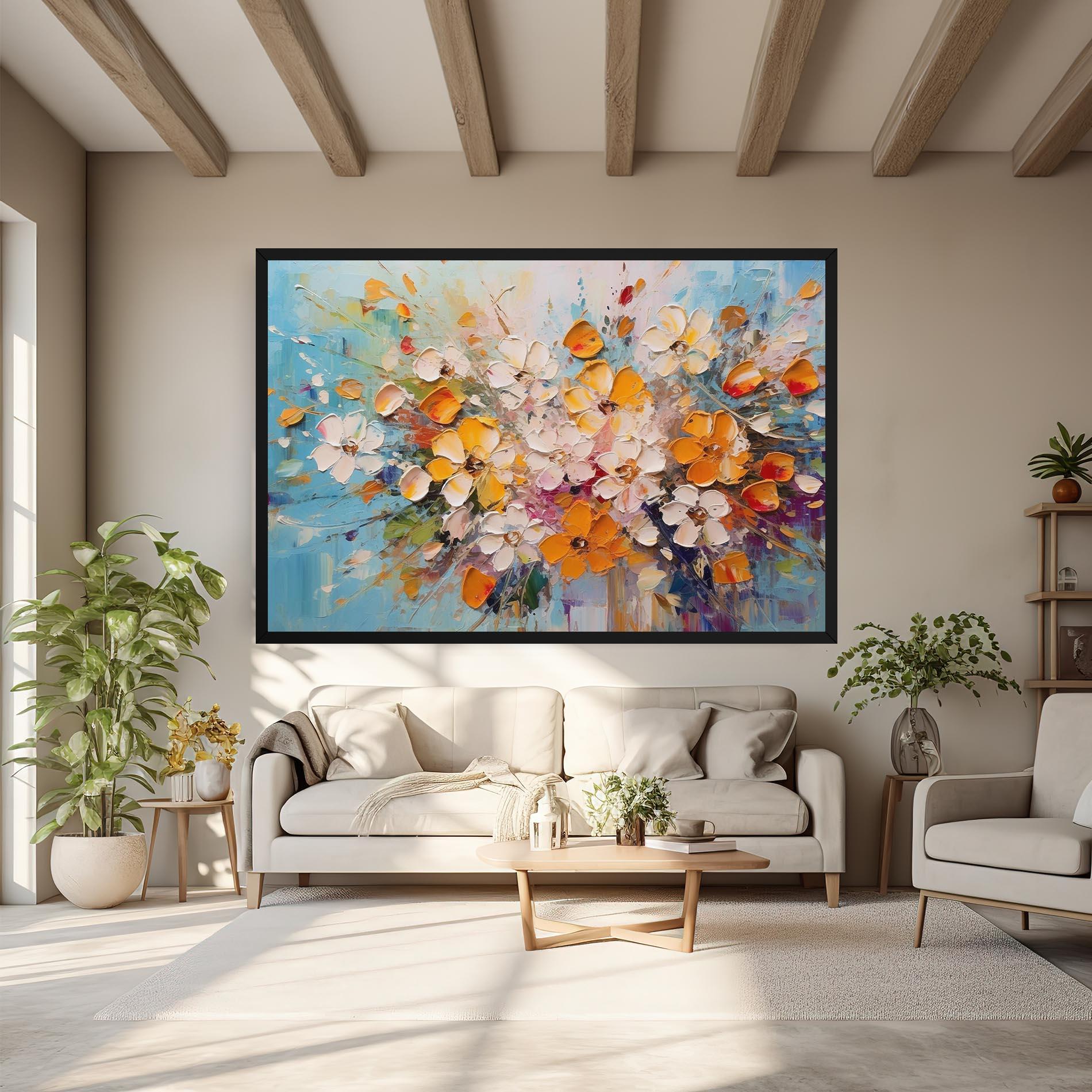 Leinwandbild Pretty Flowers On Blue mockup 6