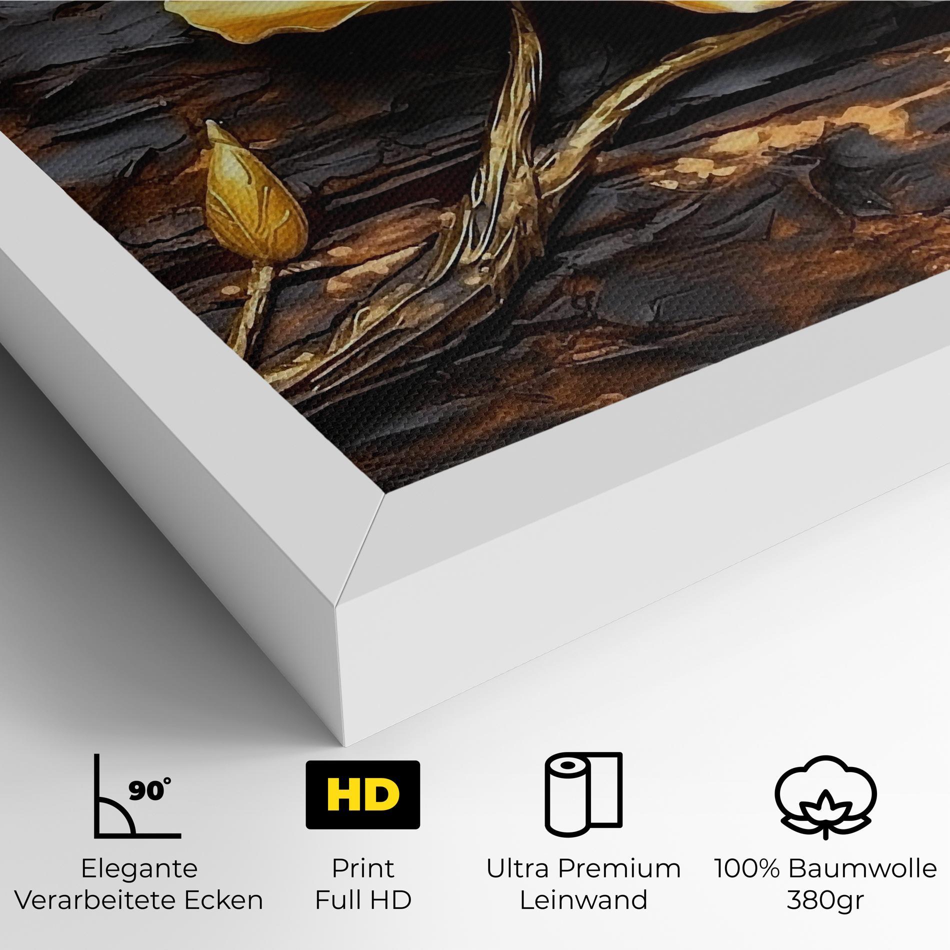 Leinwandbild Golden Rose On Wood mockup 4