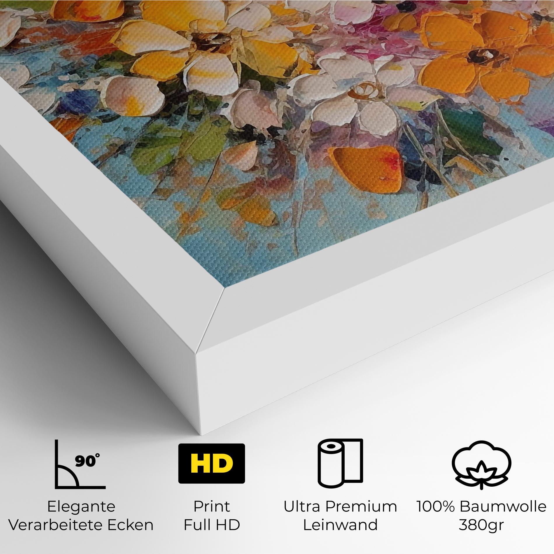 Leinwandbild Pretty Flowers On Blue mockup 4