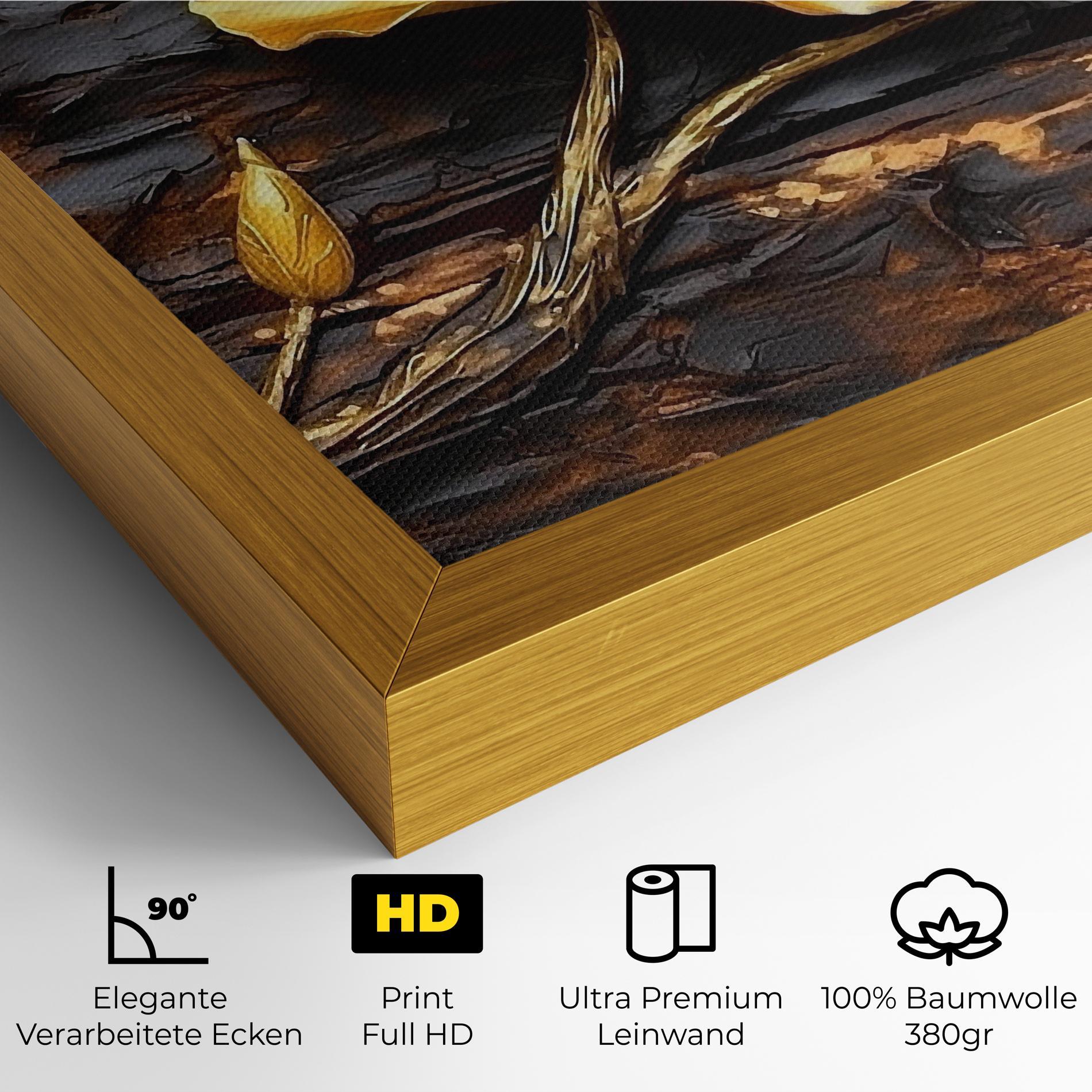 Leinwandbild Golden Rose On Wood mockup 4