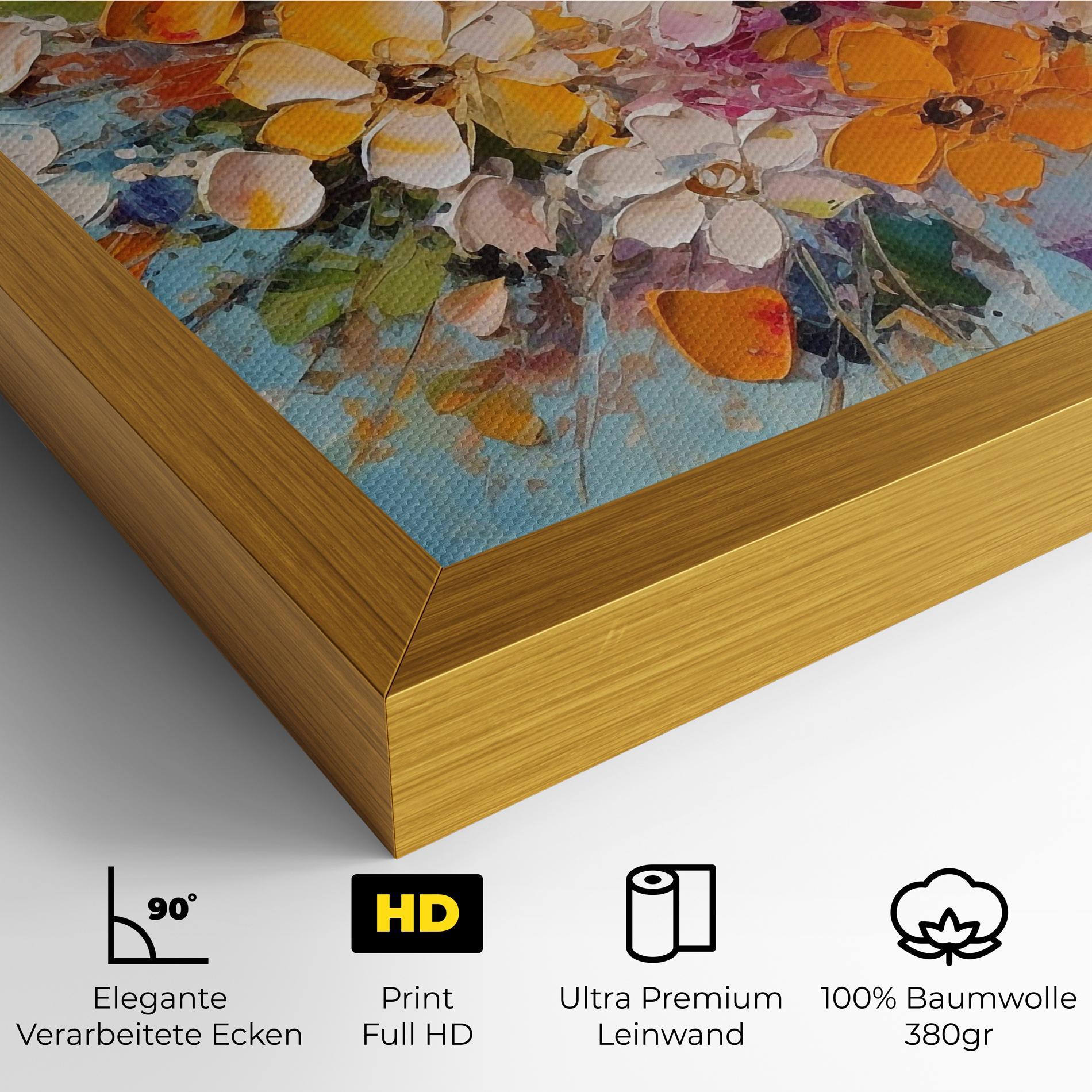 Leinwandbild Pretty Flowers On Blue mockup 4