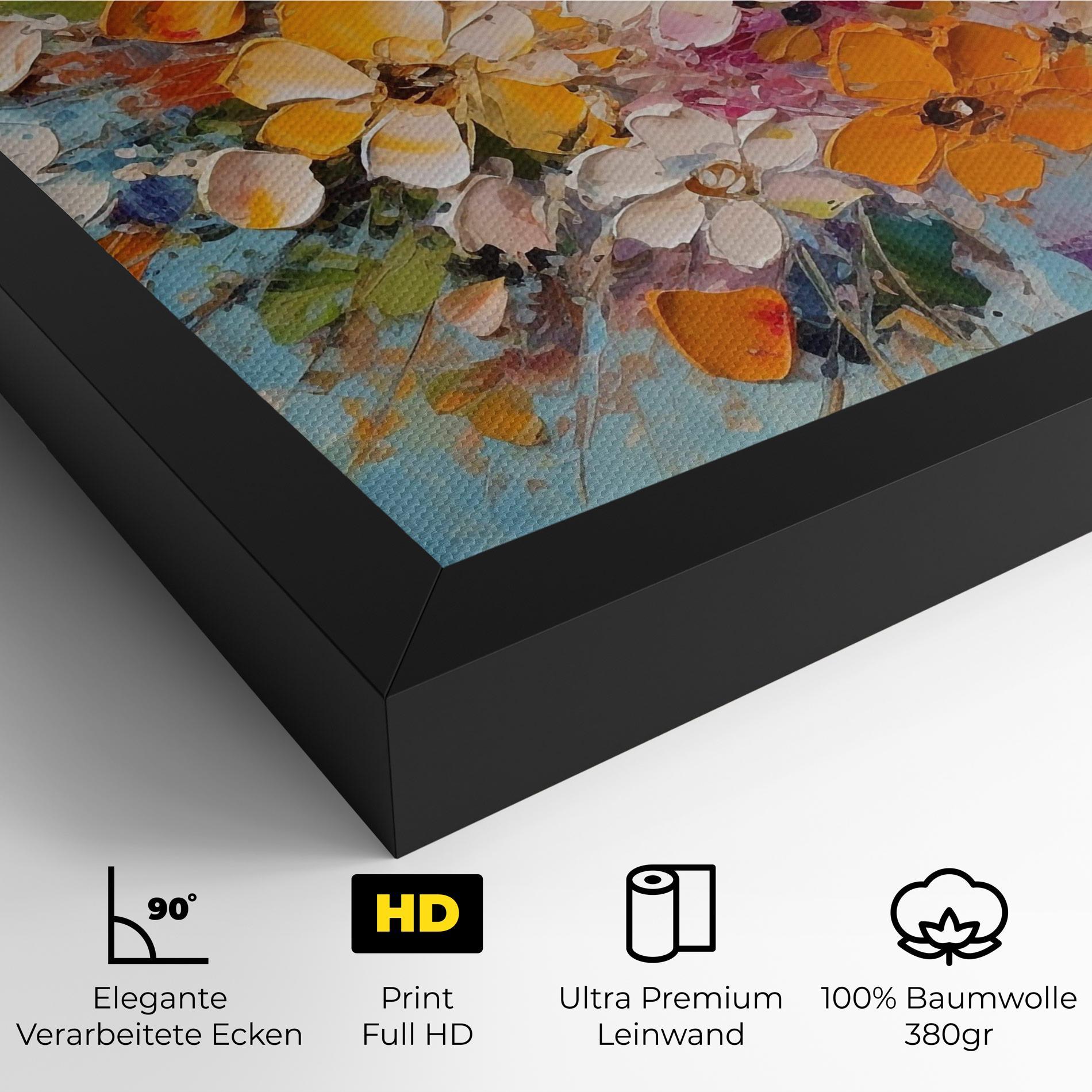 Leinwandbild Pretty Flowers On Blue mockup 4