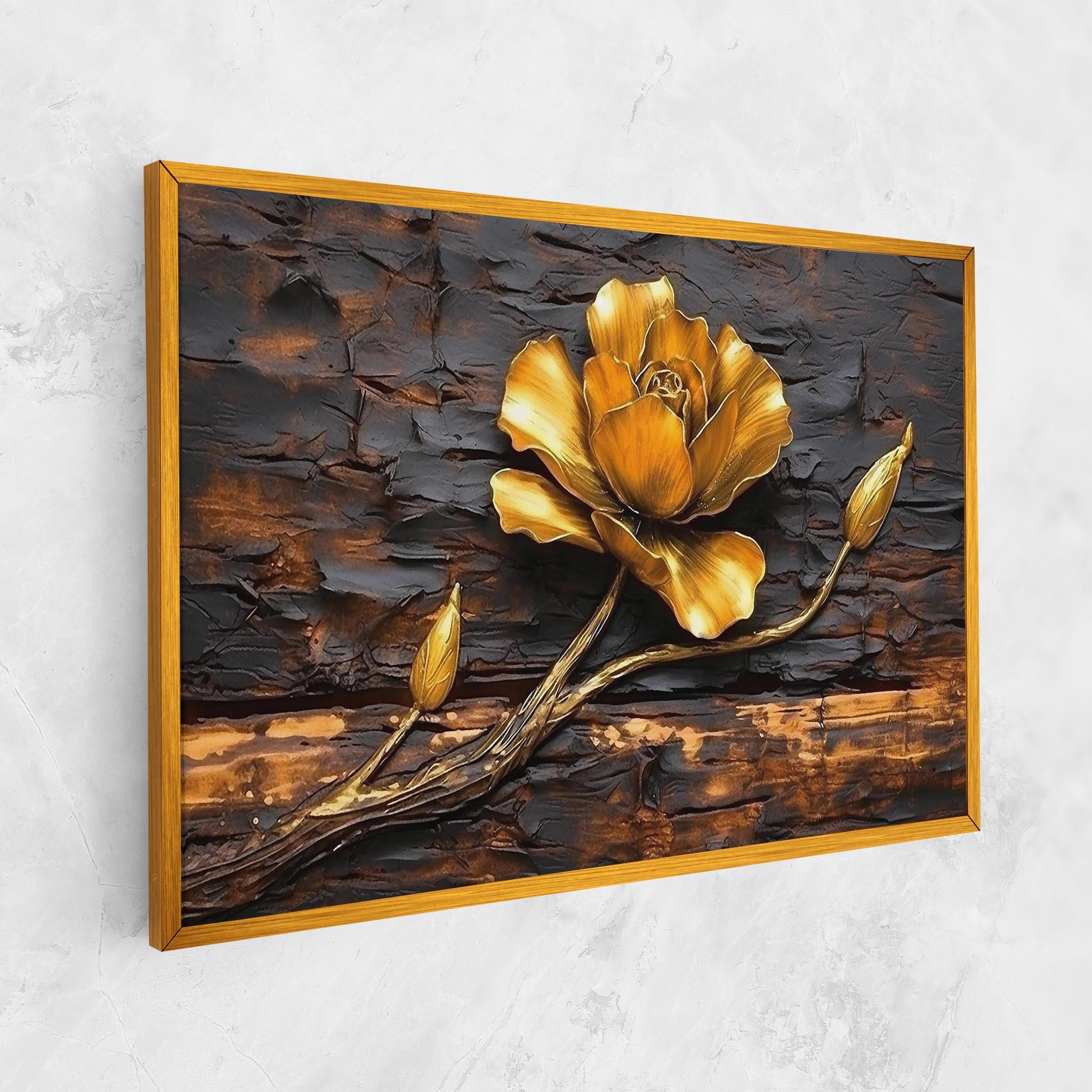 Leinwandbild Golden Rose On Wood mockup 1