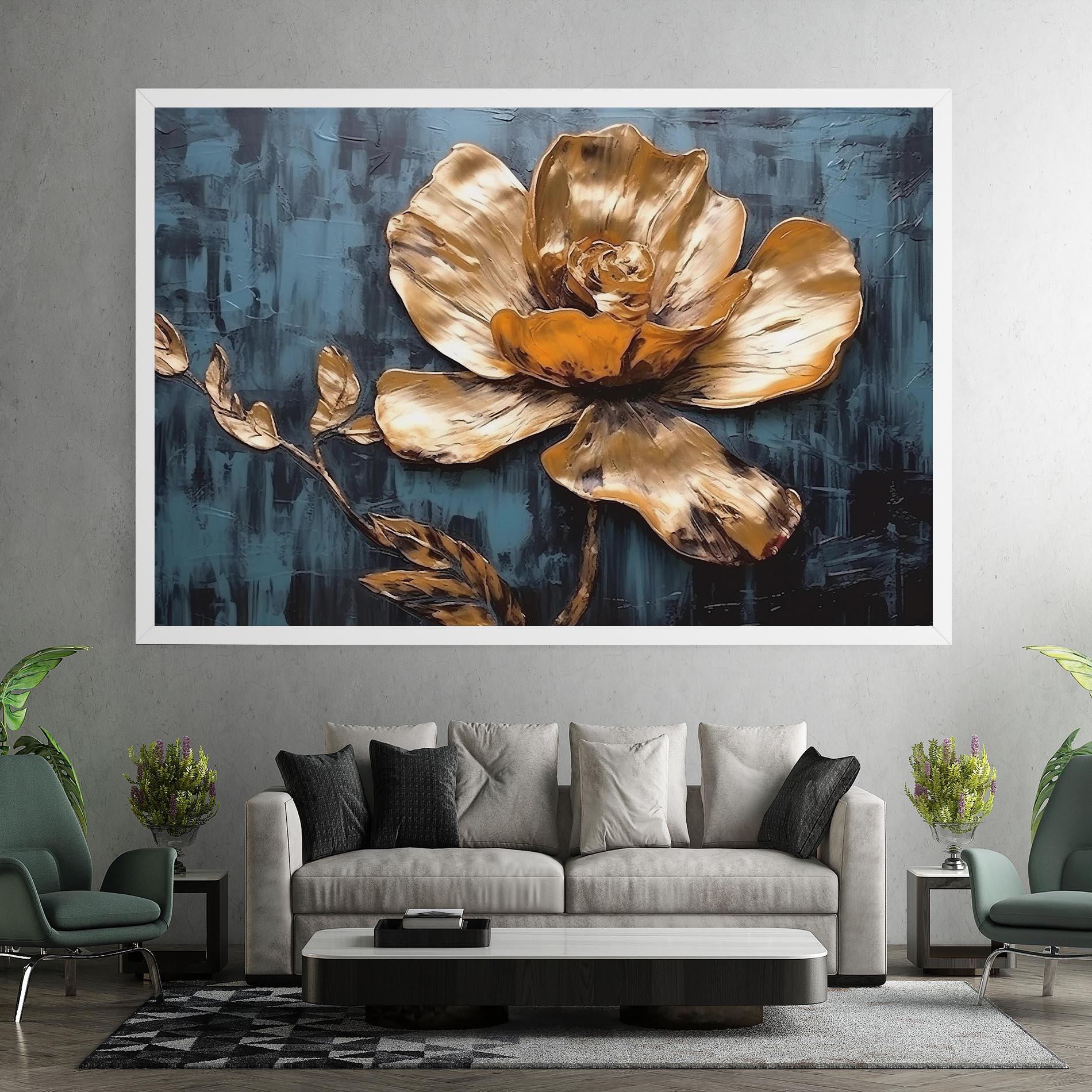 Leinwandbild Golden Rose On Blue mockup 7
