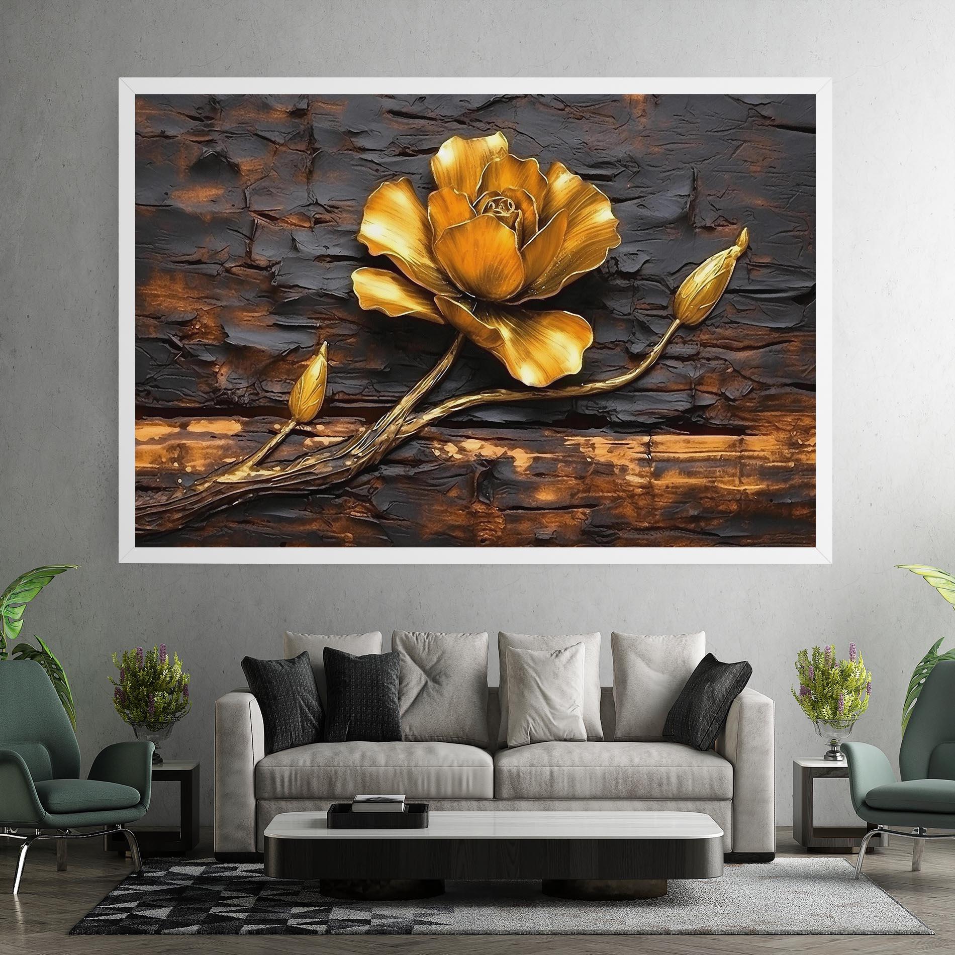 Leinwandbild Golden Rose On Wood mockup 7
