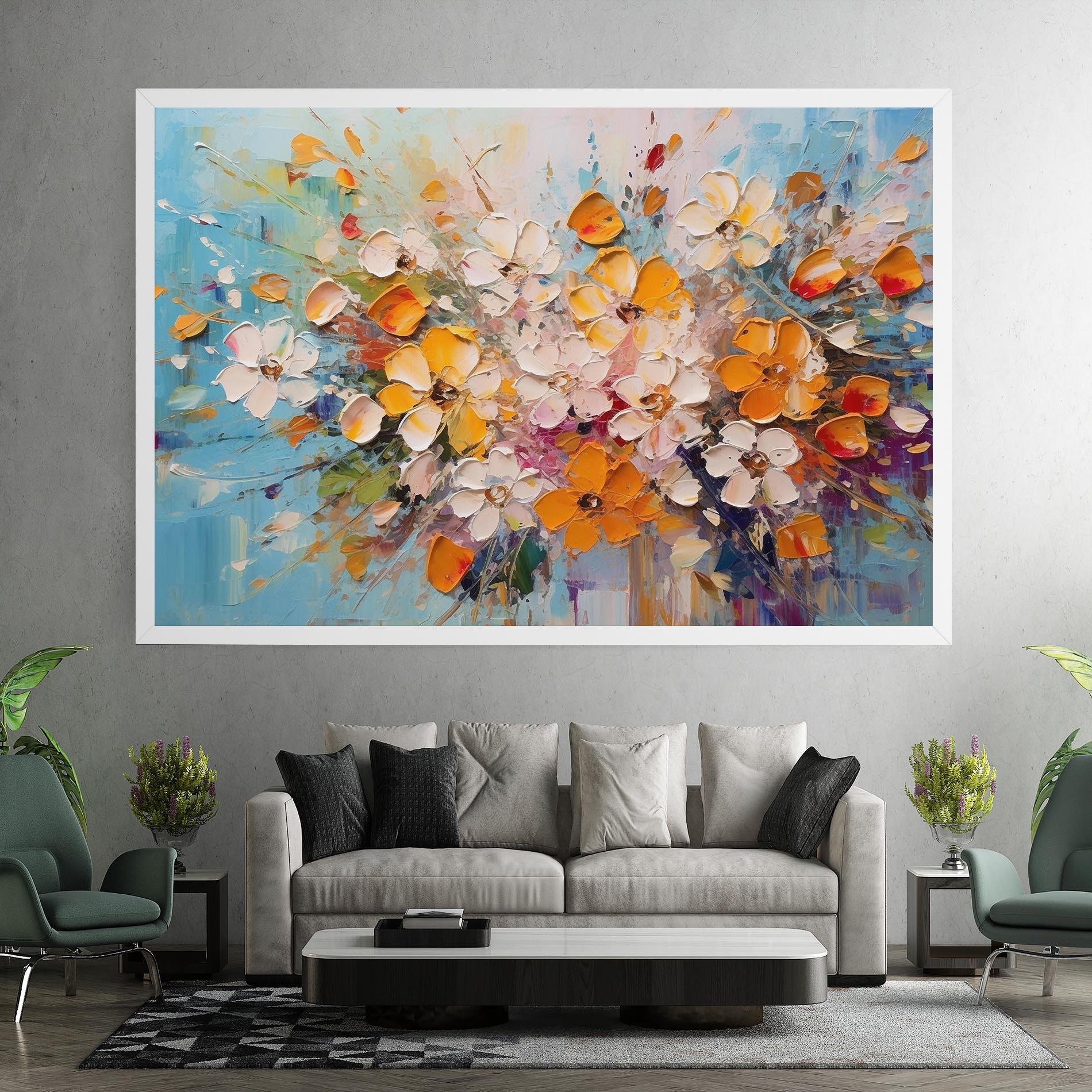 Leinwandbild Pretty Flowers On Blue mockup 7