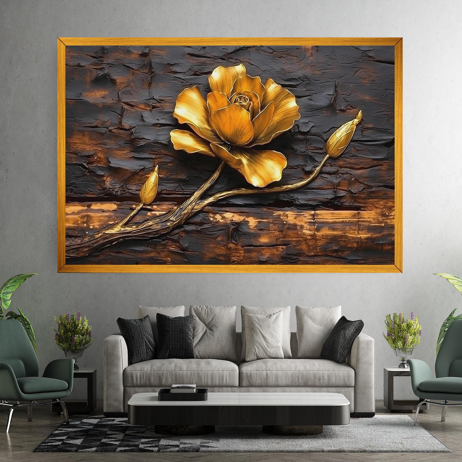 Leinwandbild Golden Rose On Wood mockup 7