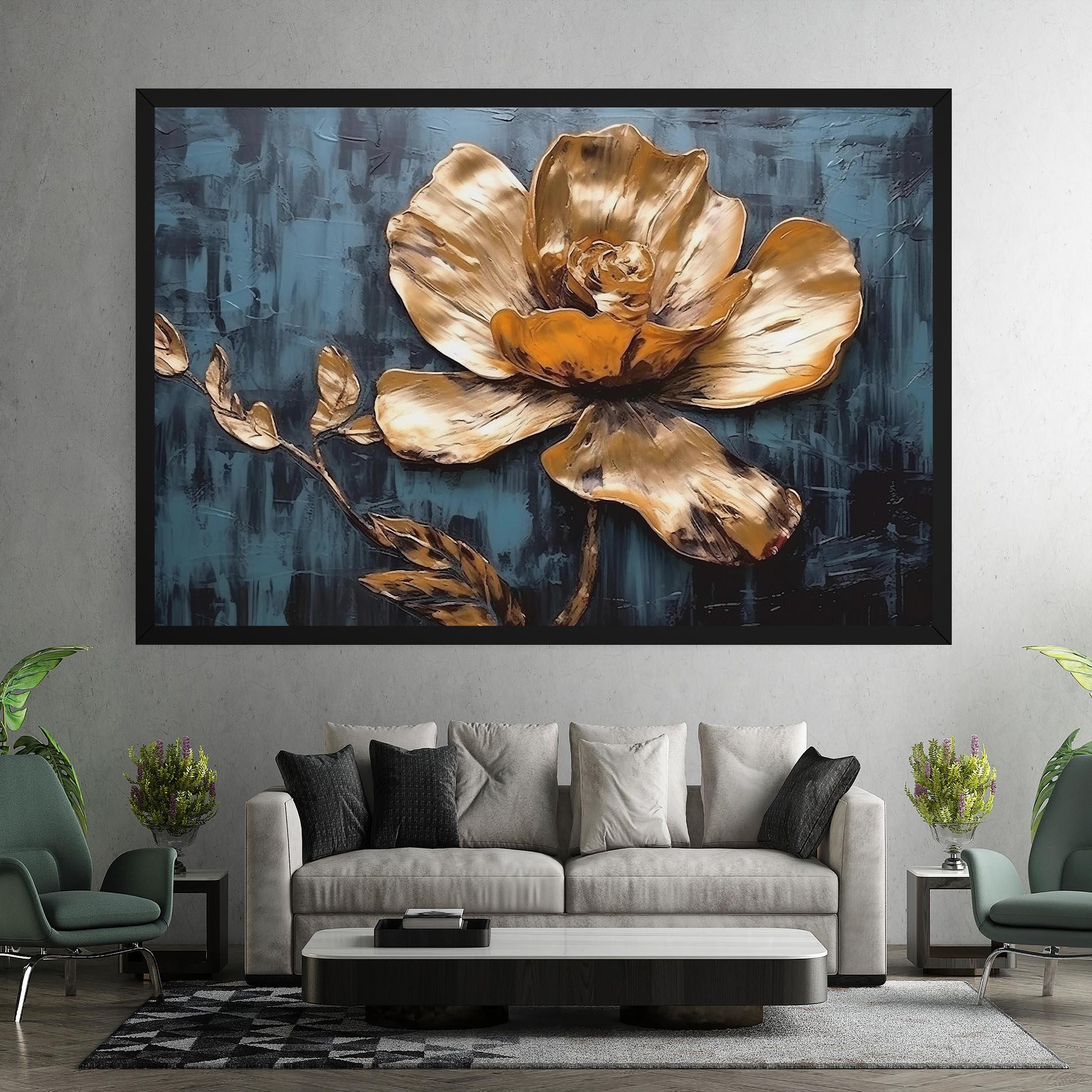 Leinwandbild Golden Rose On Blue mockup 7