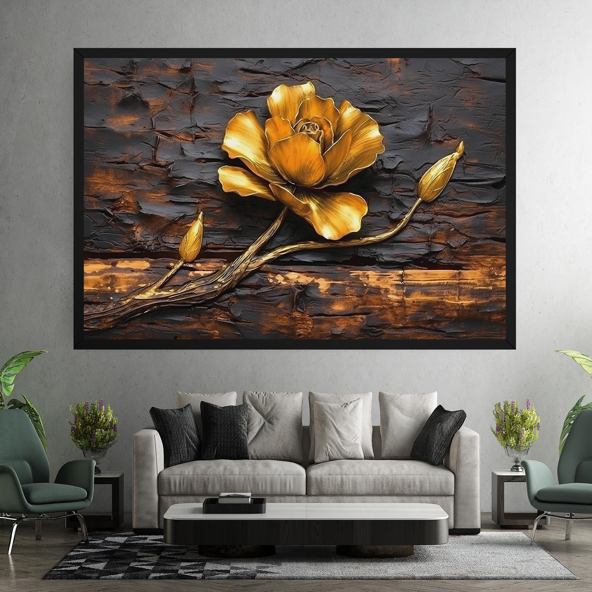Leinwandbild Golden Rose On Wood mockup 7