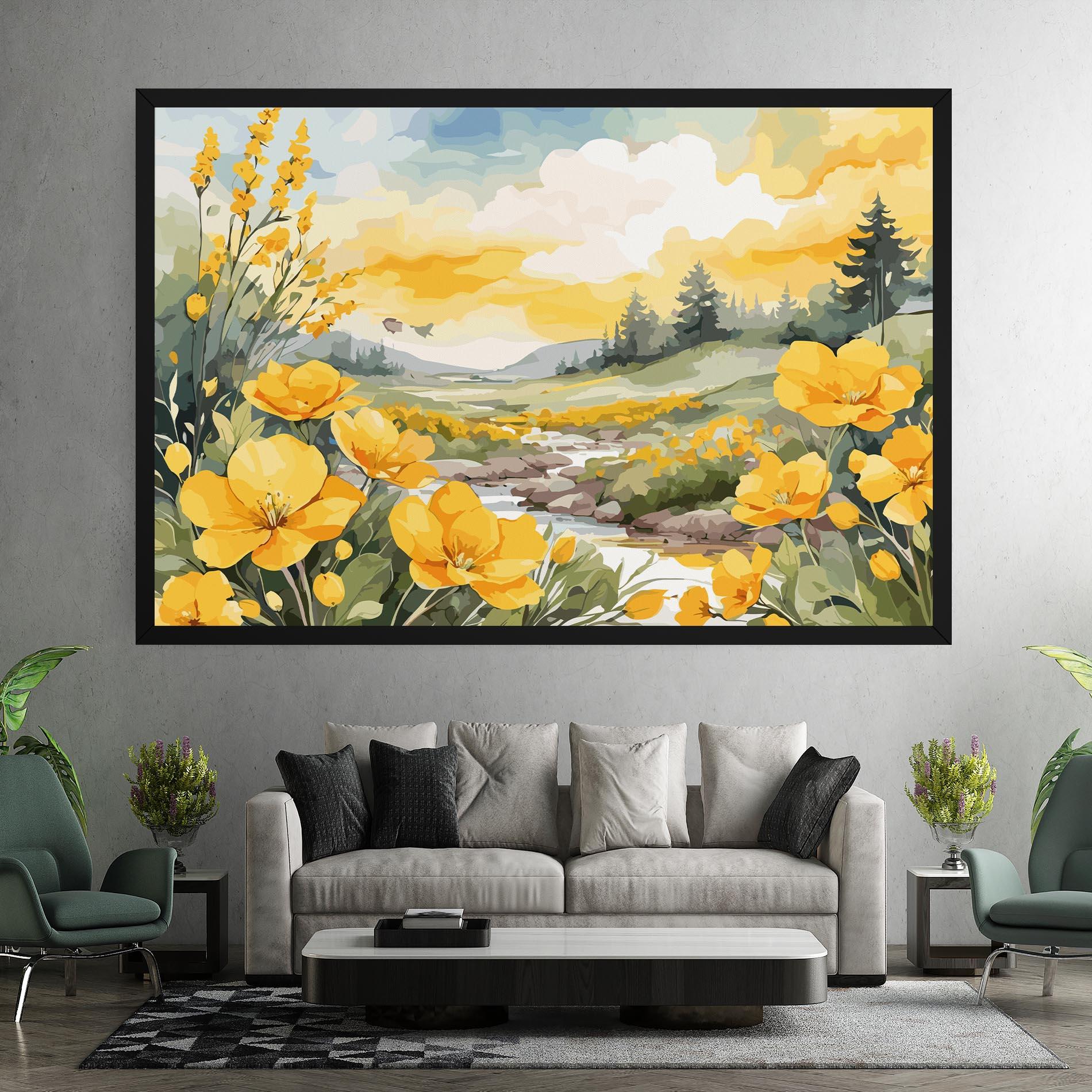 Leinwandbild Yellow View Flower mockup 7