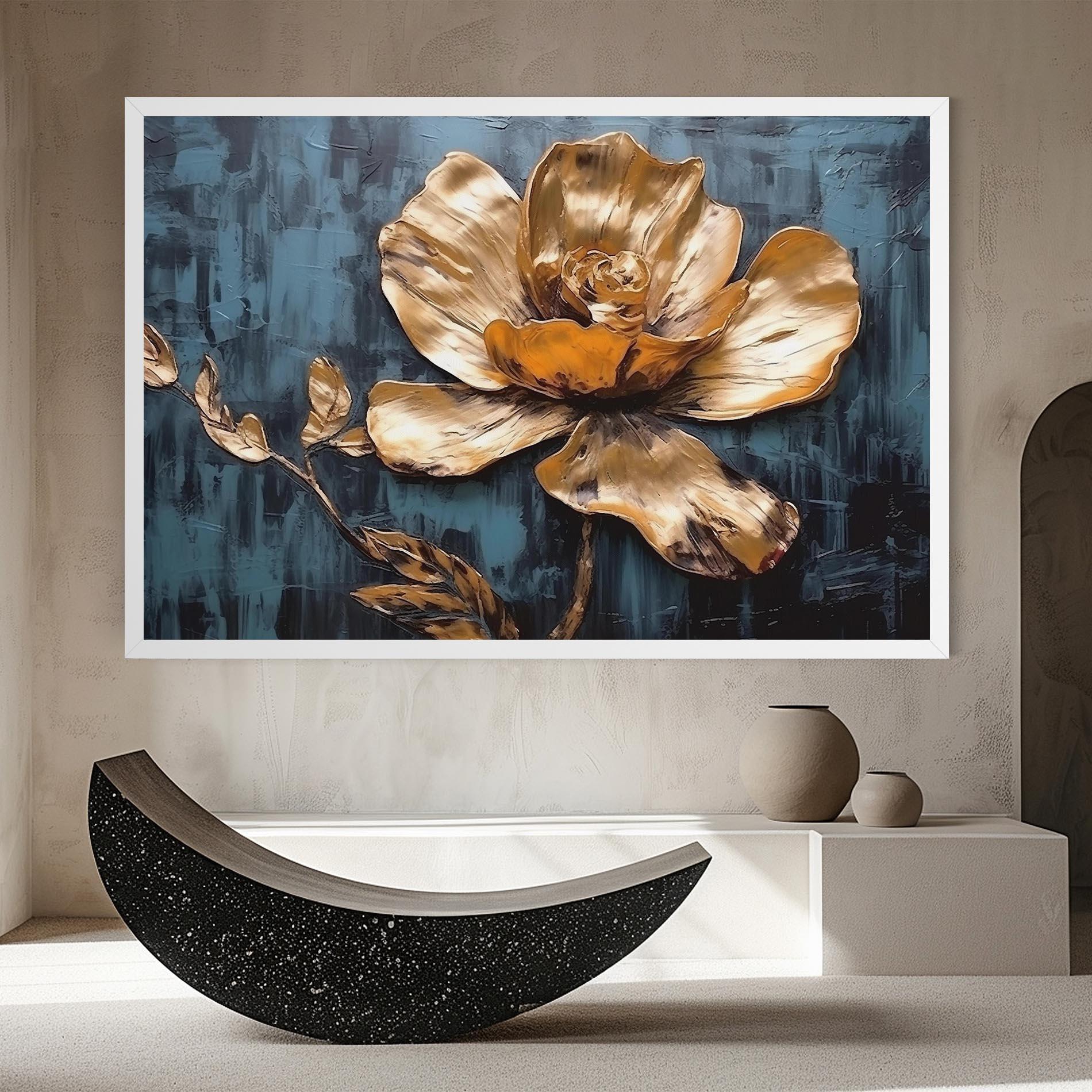 Leinwandbild Golden Rose On Blue mockup 8