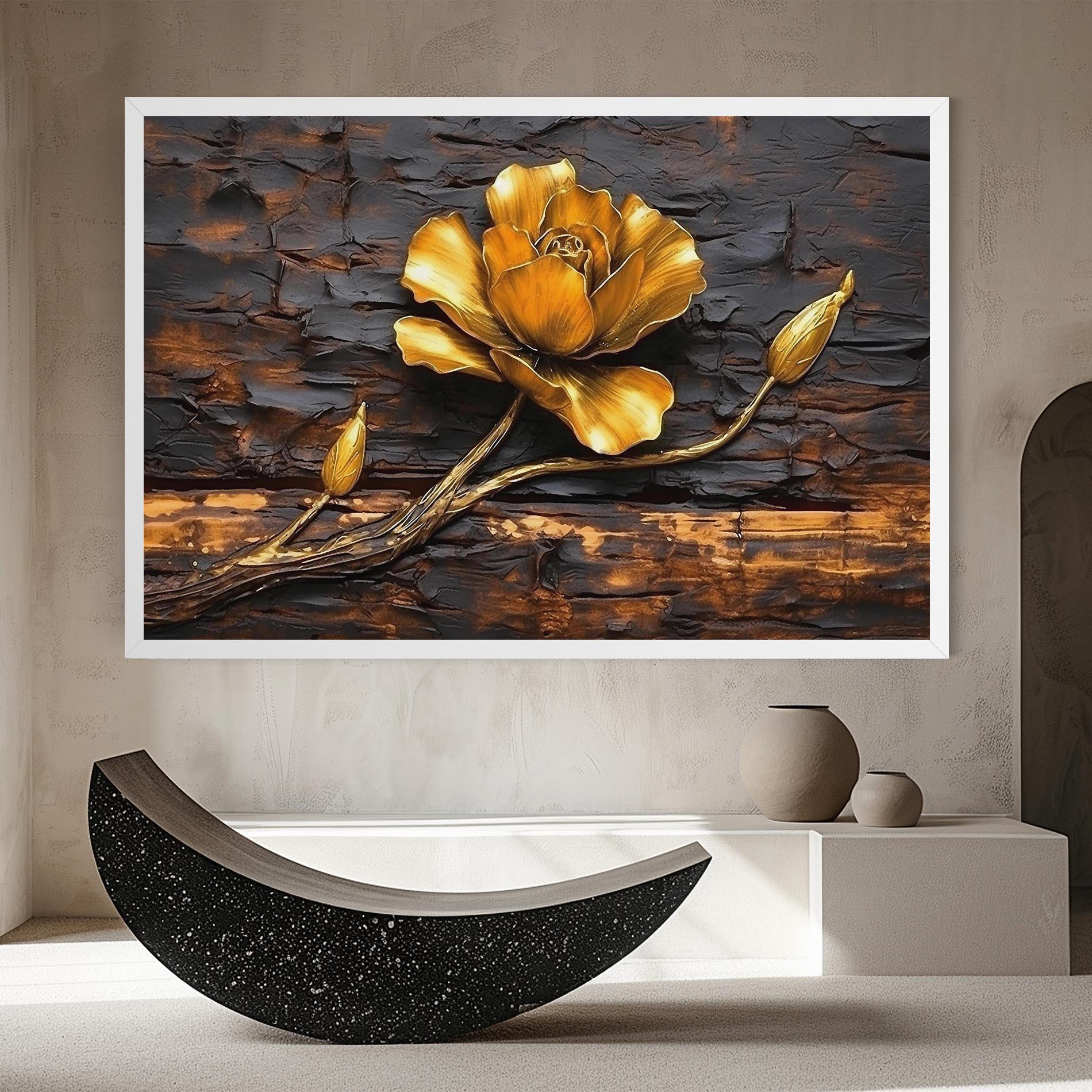 Leinwandbild Golden Rose On Wood mockup 8