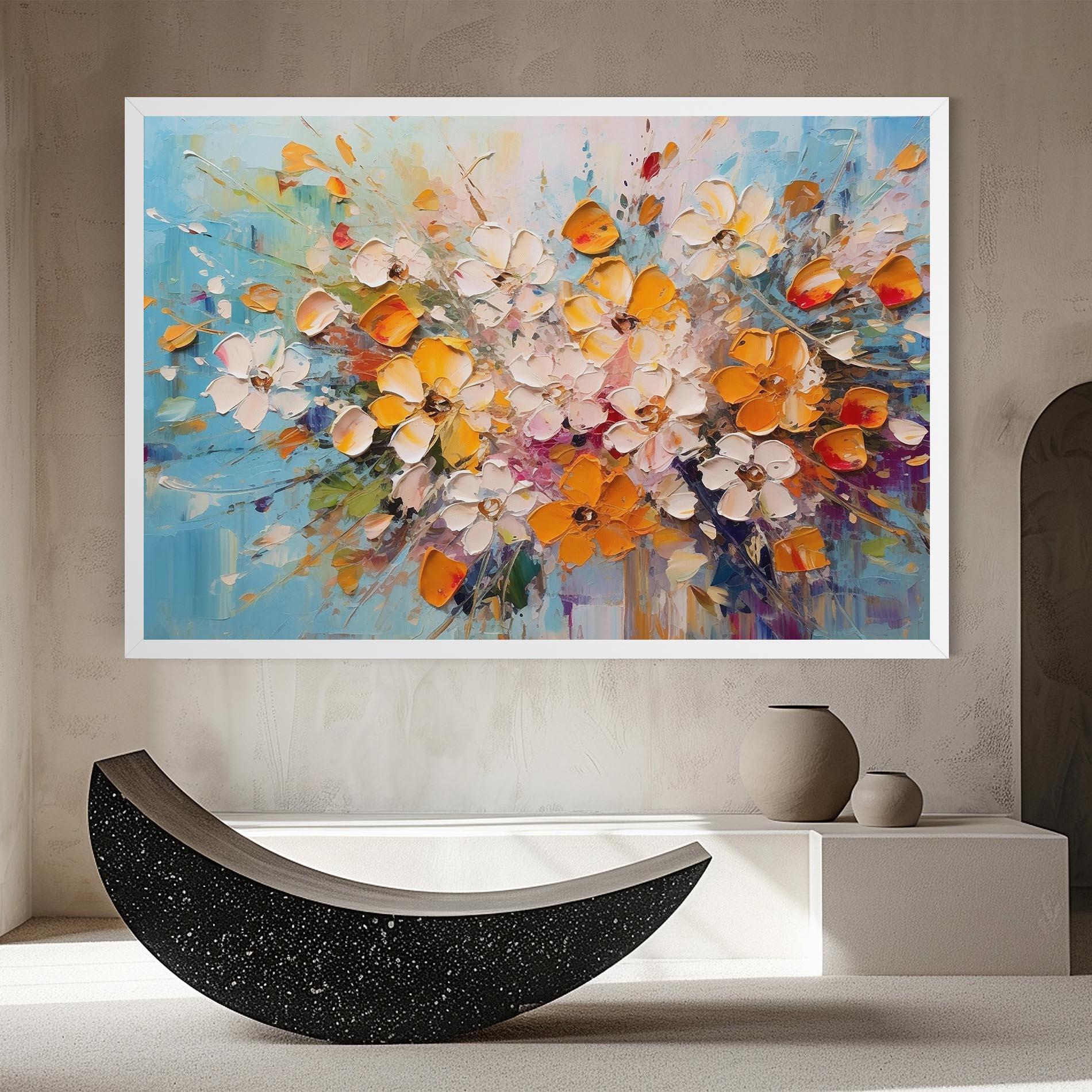 Leinwandbild Pretty Flowers On Blue mockup 8