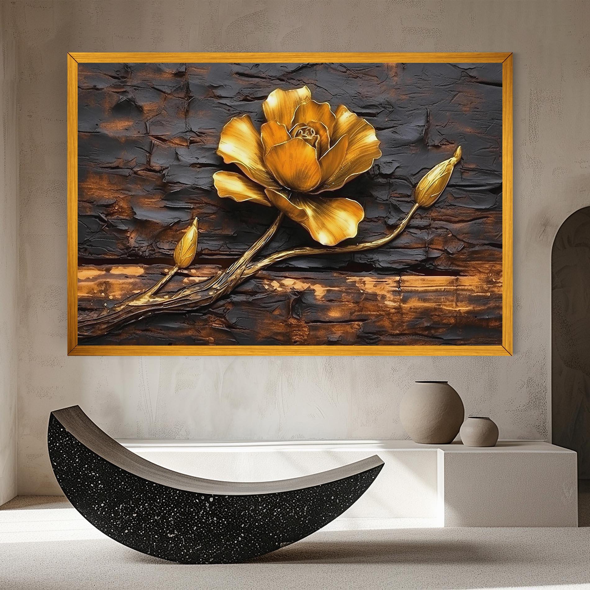 Leinwandbild Golden Rose On Wood mockup 8