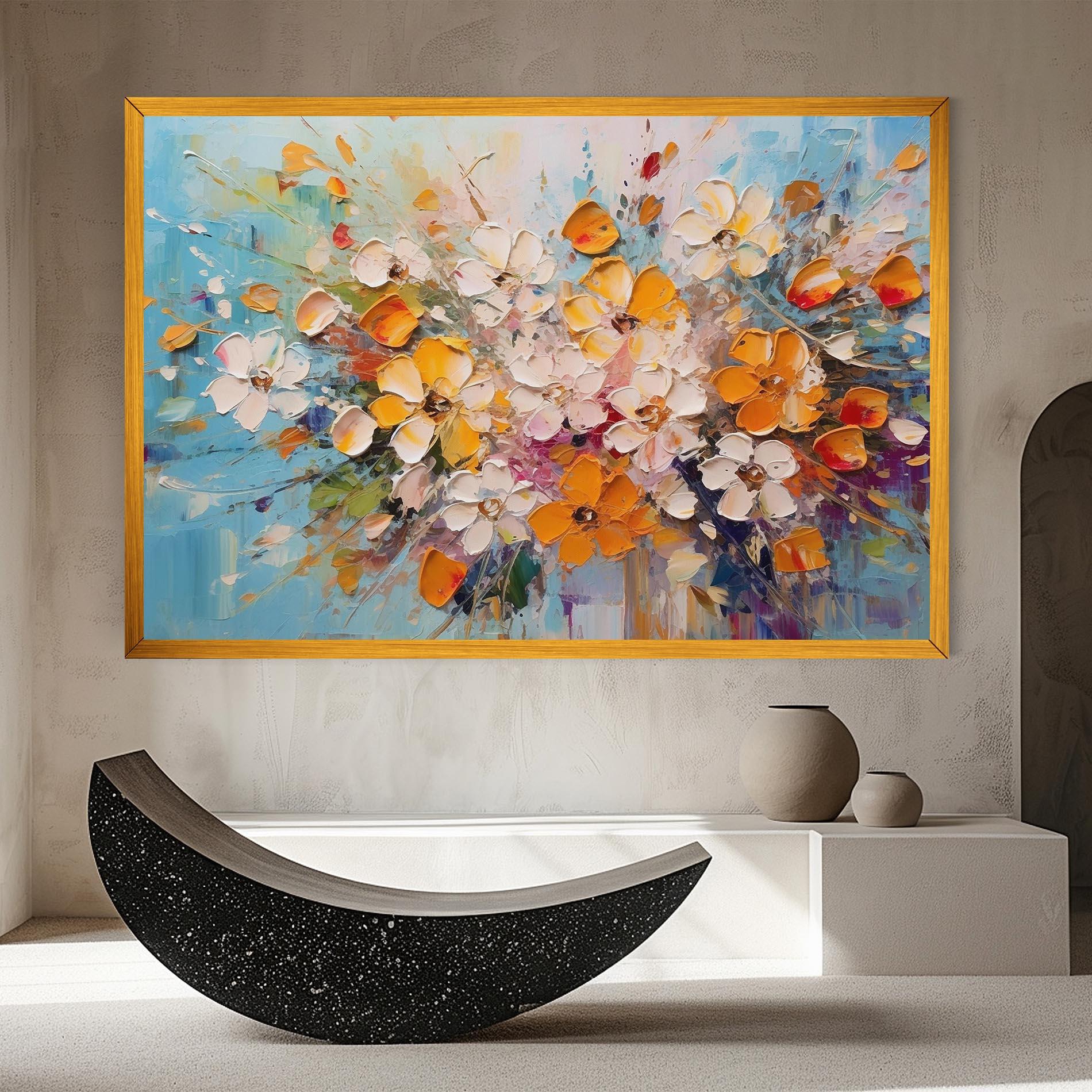 Leinwandbild Pretty Flowers On Blue mockup 8