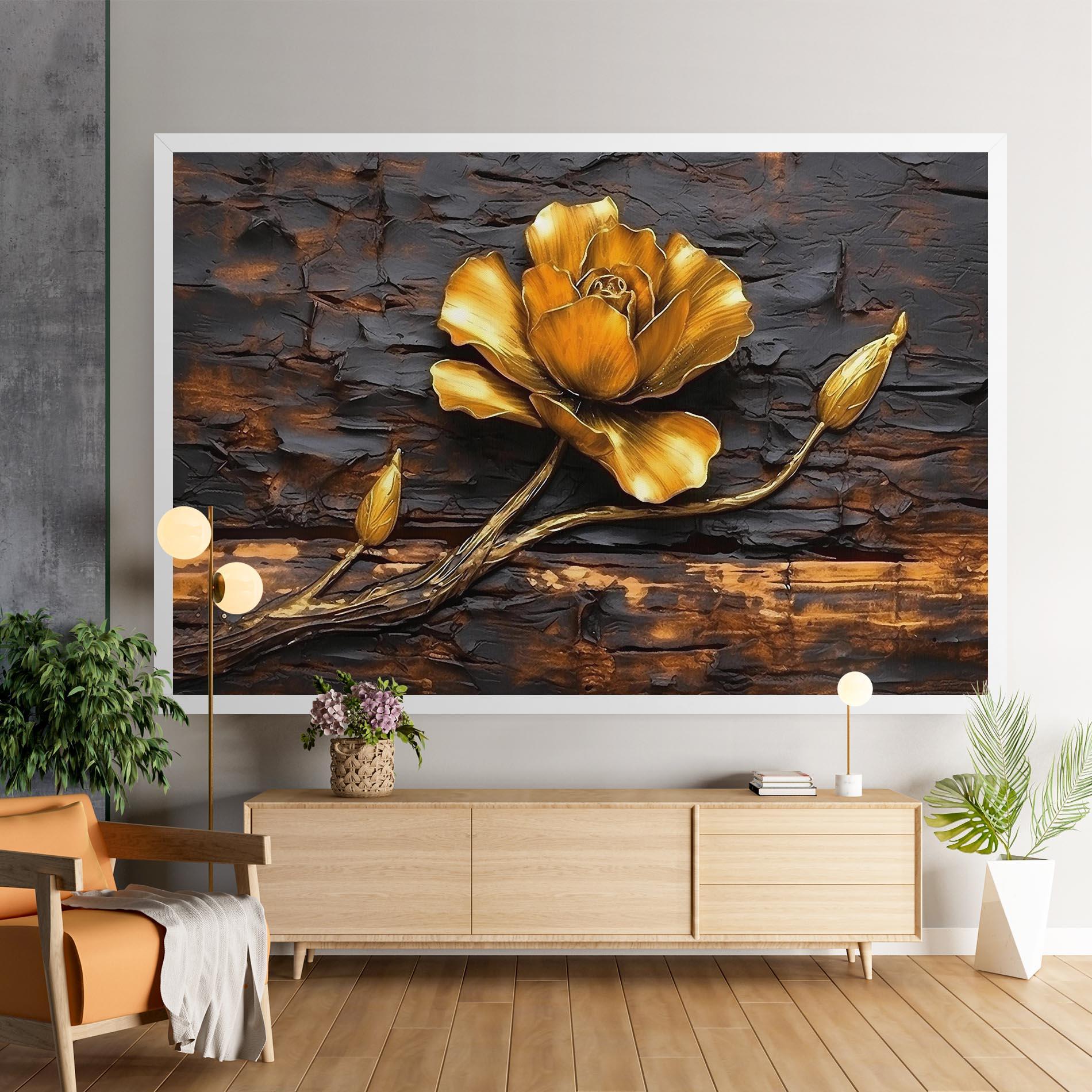 Leinwandbild Golden Rose On Wood mockup 9