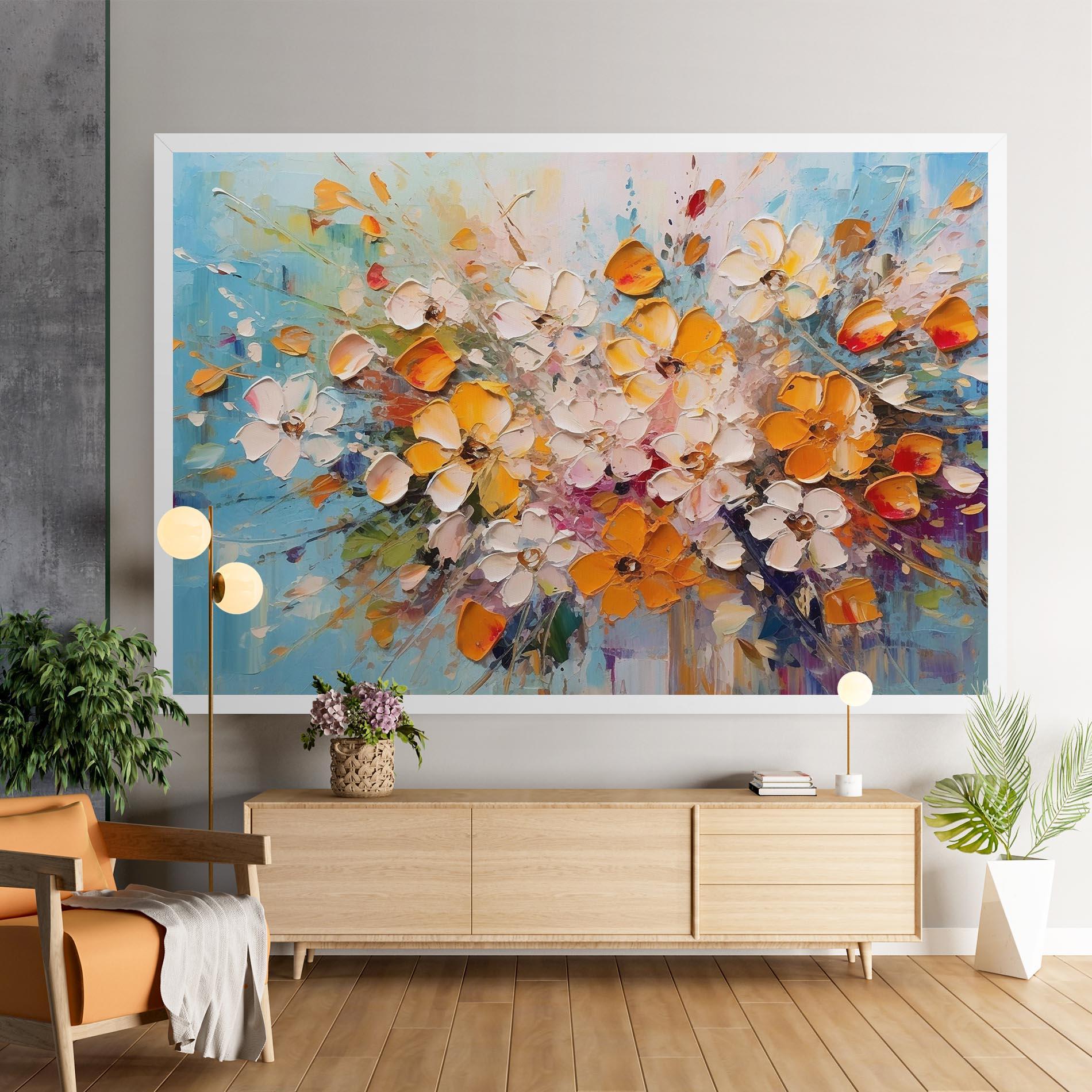 Leinwandbild Pretty Flowers On Blue mockup 9