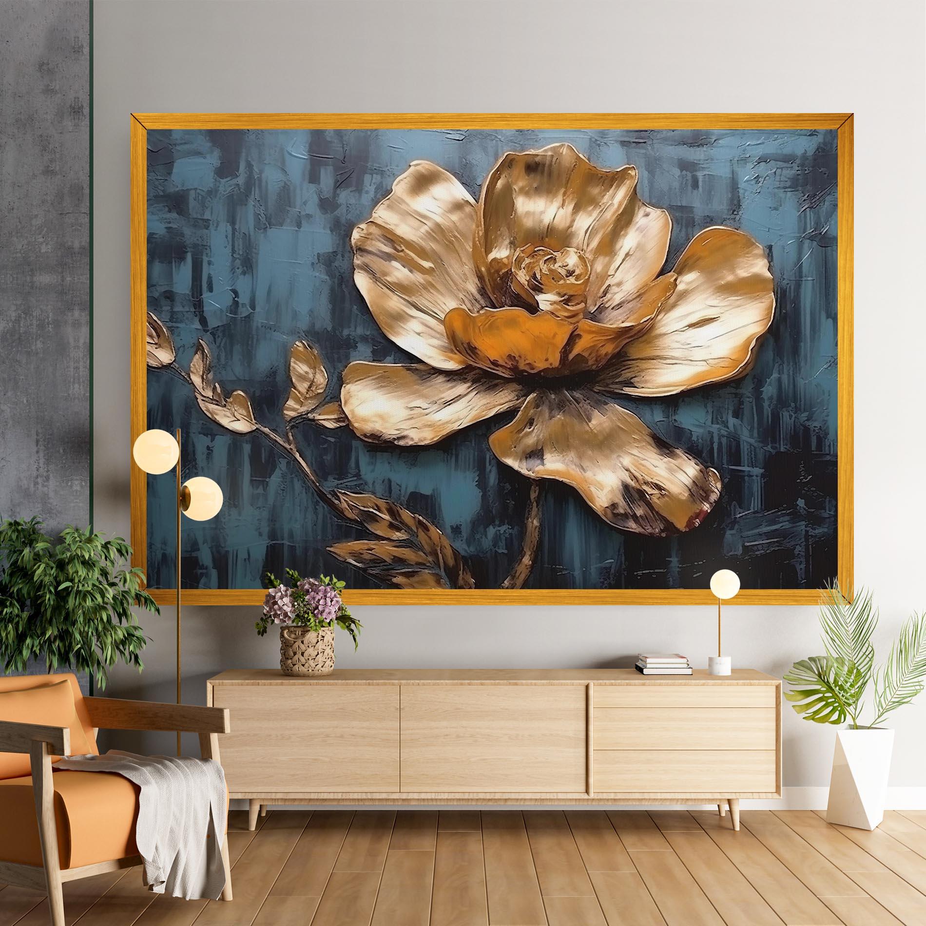 Leinwandbild Golden Rose On Blue mockup 9