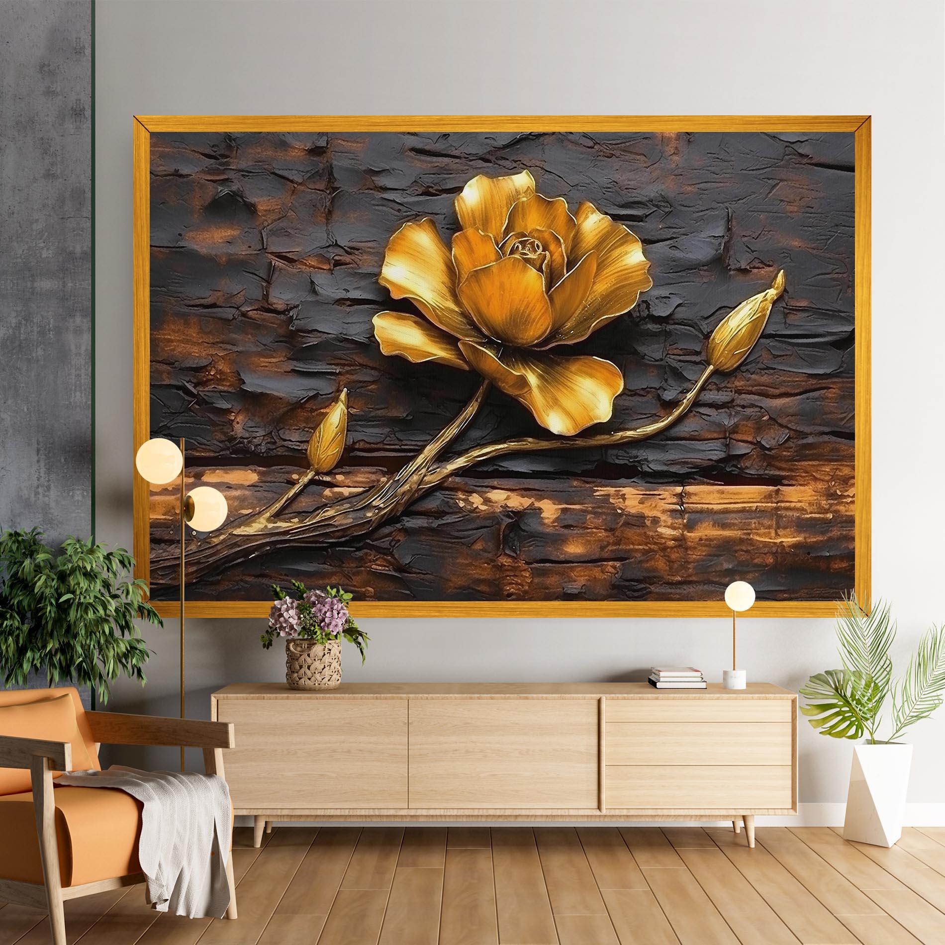 Leinwandbild Golden Rose On Wood mockup 9