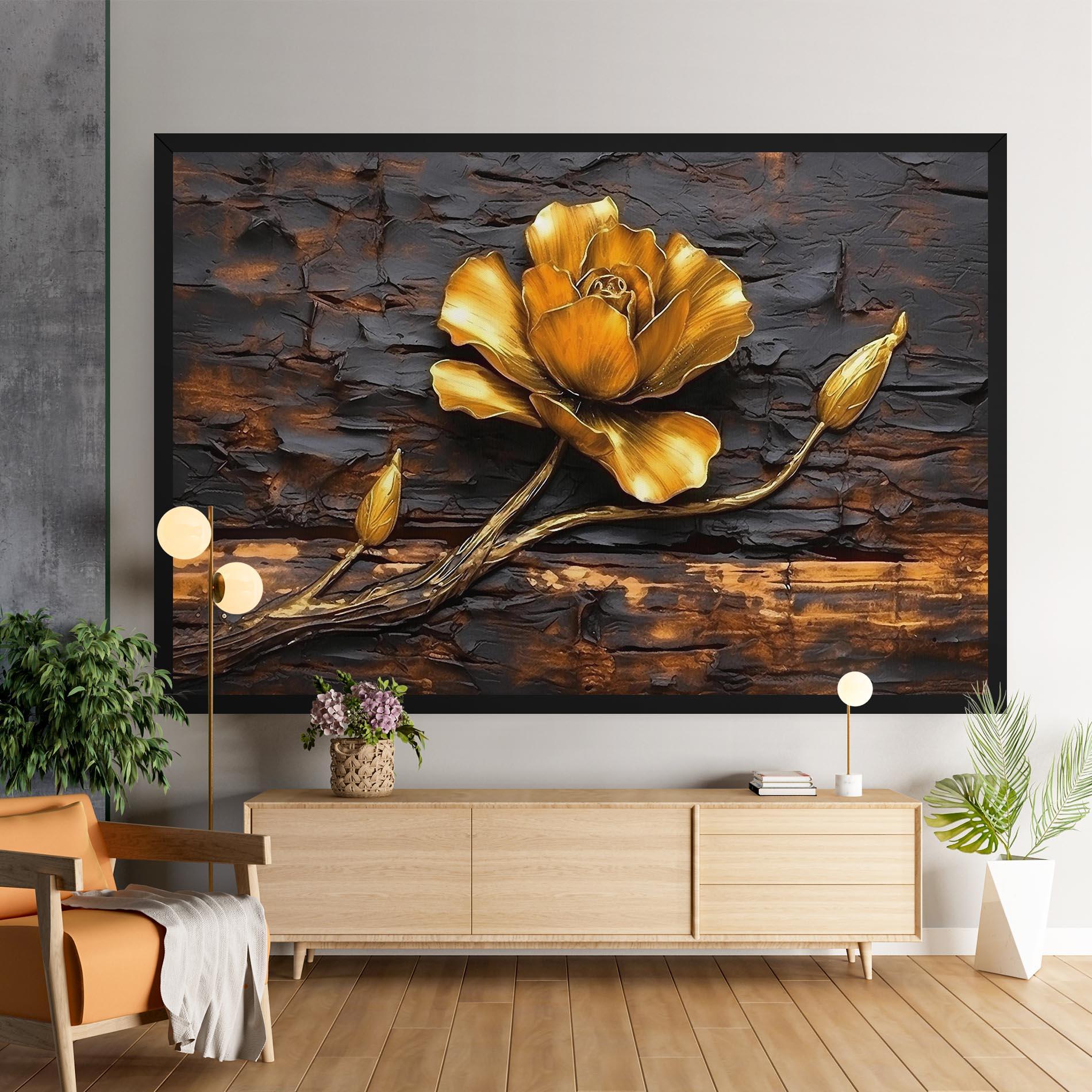 Leinwandbild Golden Rose On Wood mockup 9
