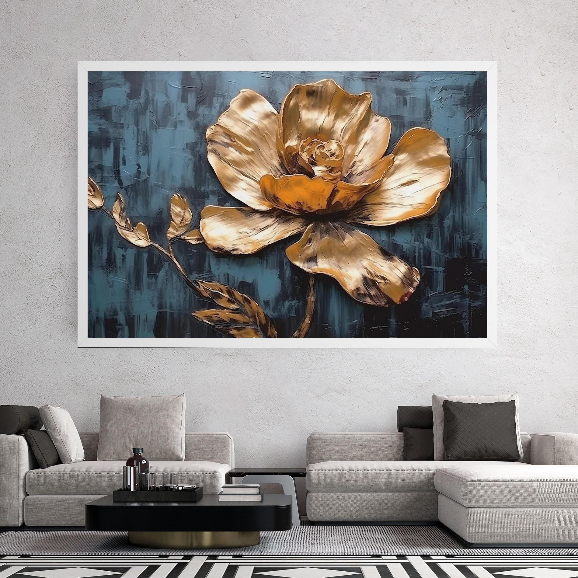 Leinwandbild Golden Rose On Blue mockup 2