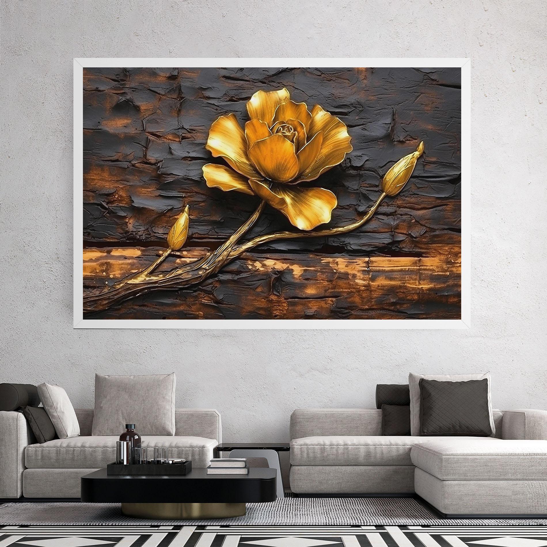 Leinwandbild Golden Rose On Wood mockup 2
