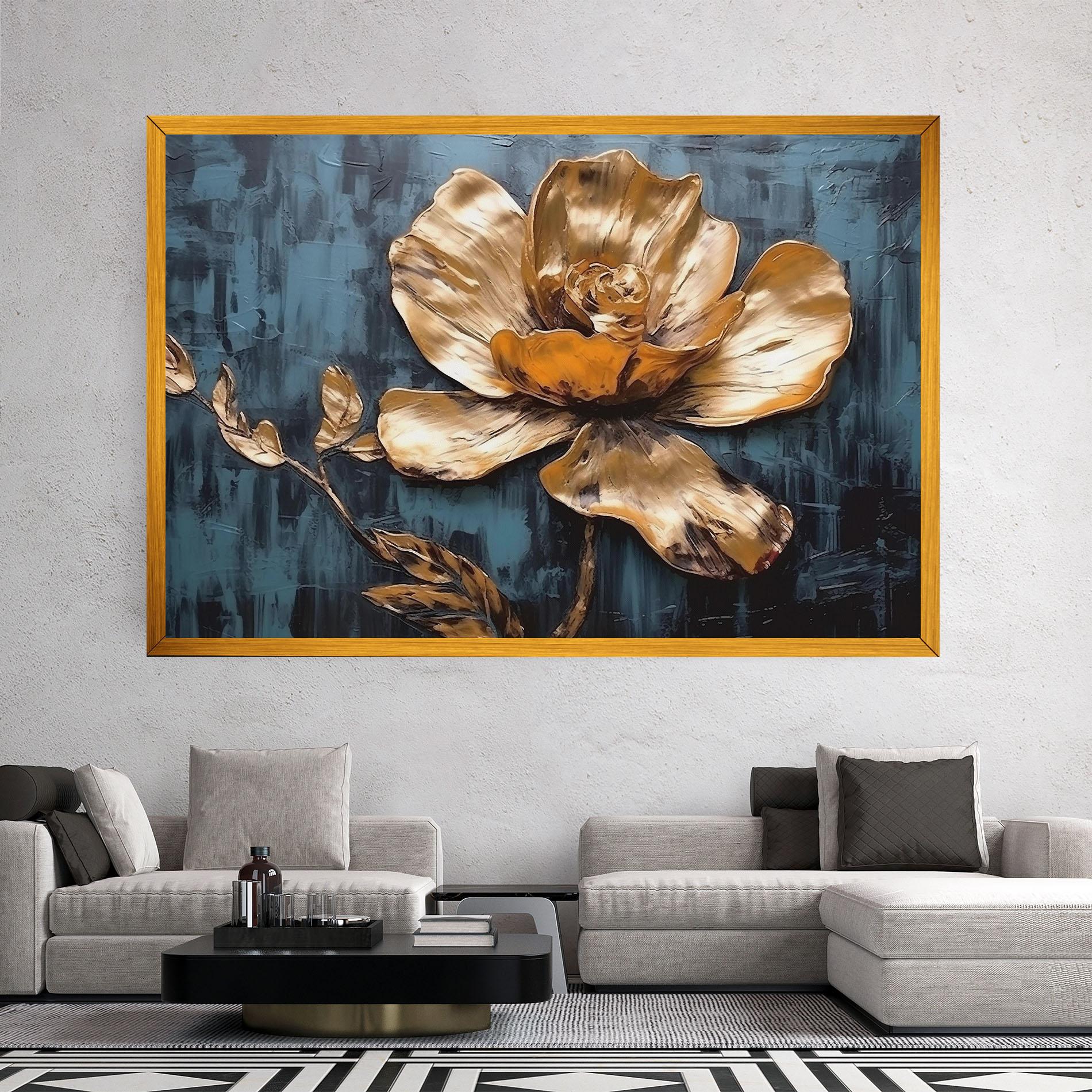 Leinwandbild Golden Rose On Blue mockup 2