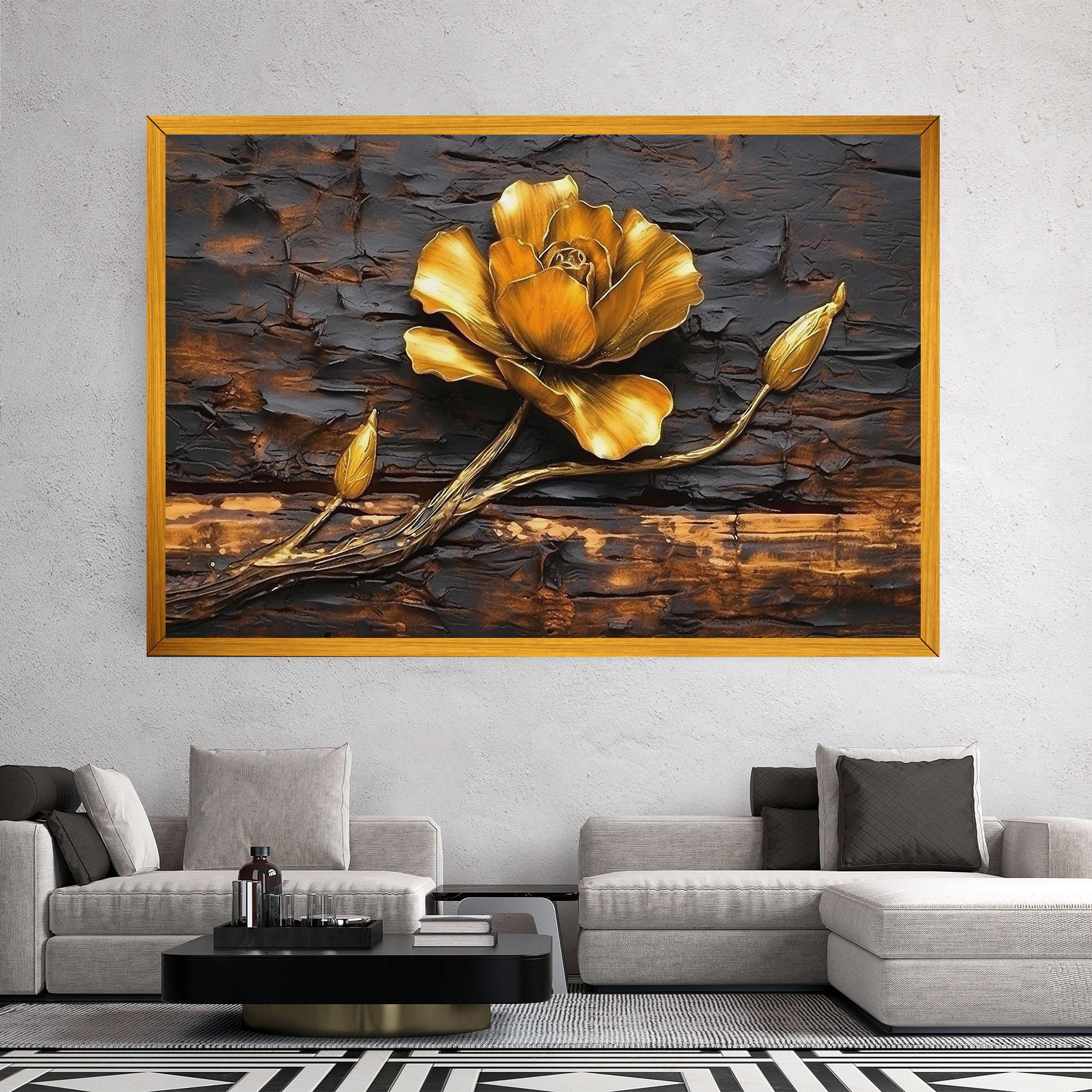 Leinwandbild Golden Rose On Wood mockup 2