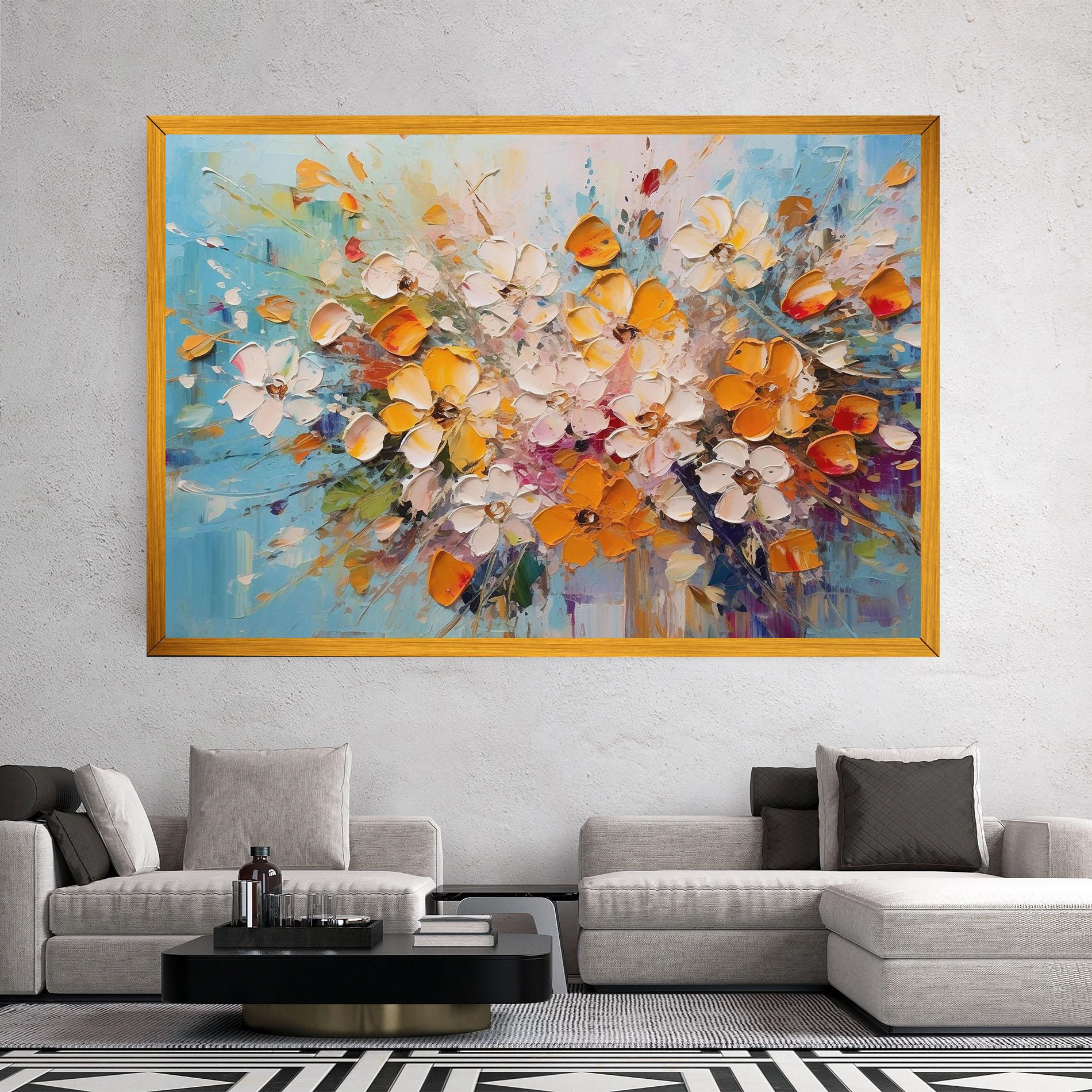 Leinwandbild Pretty Flowers On Blue mockup 2