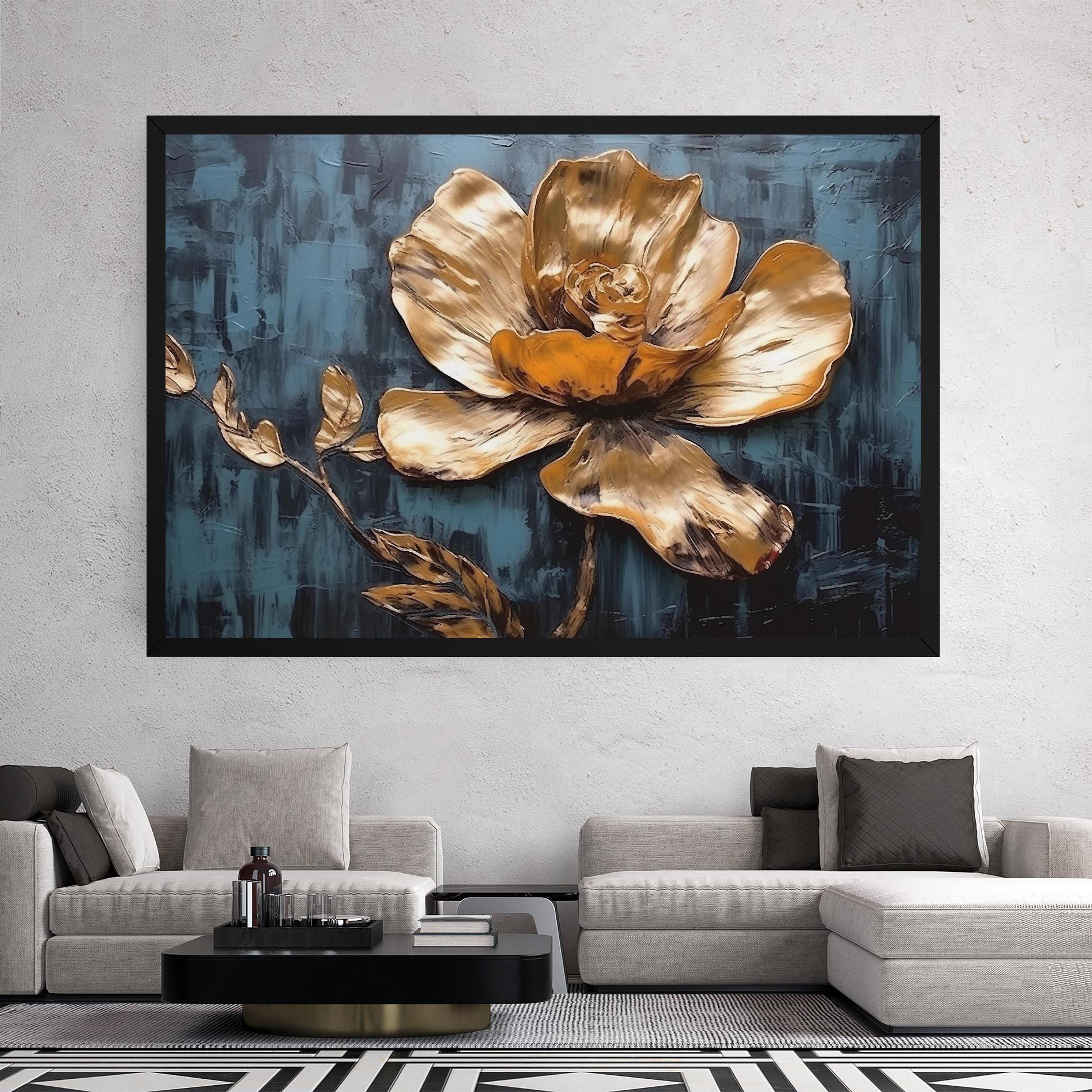 Leinwandbild Golden Rose On Blue mockup 2
