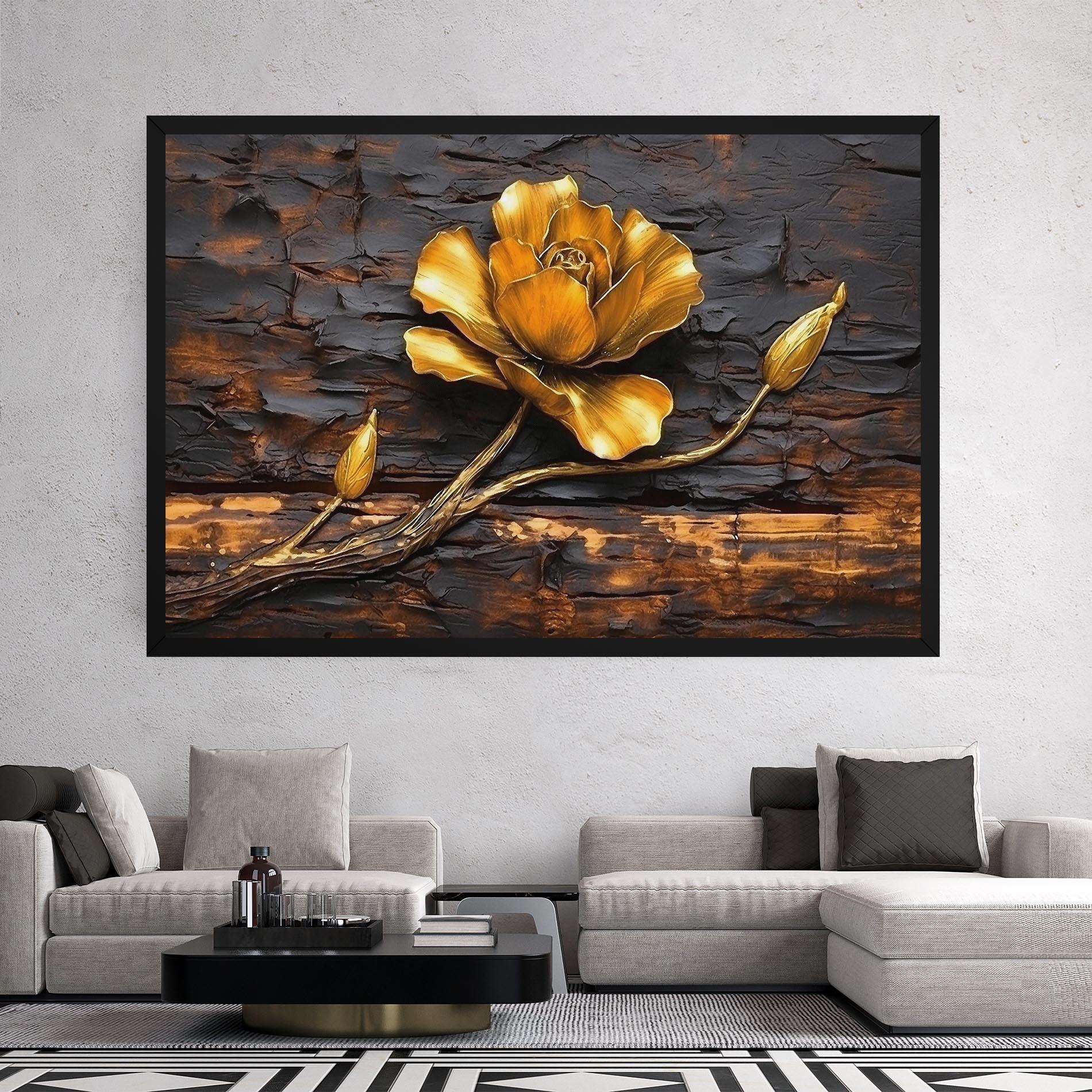 Leinwandbild Golden Rose On Wood mockup 2