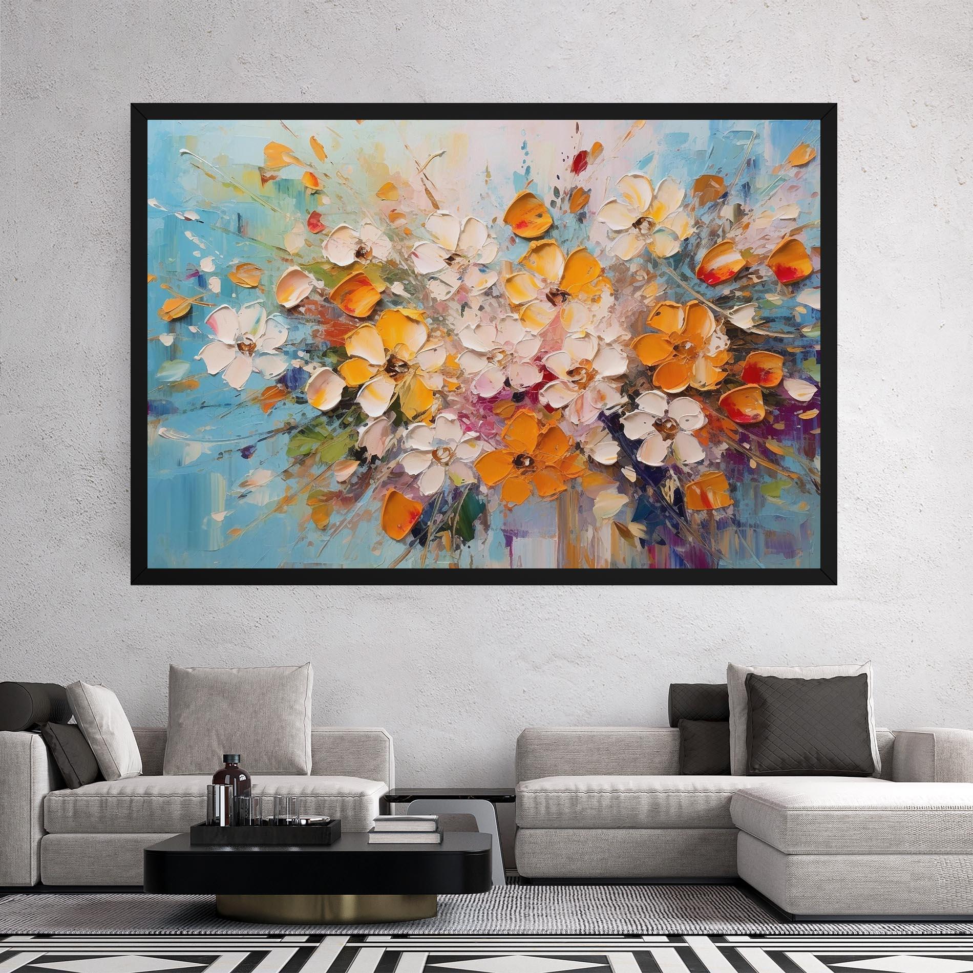 Leinwandbild Pretty Flowers On Blue mockup 2