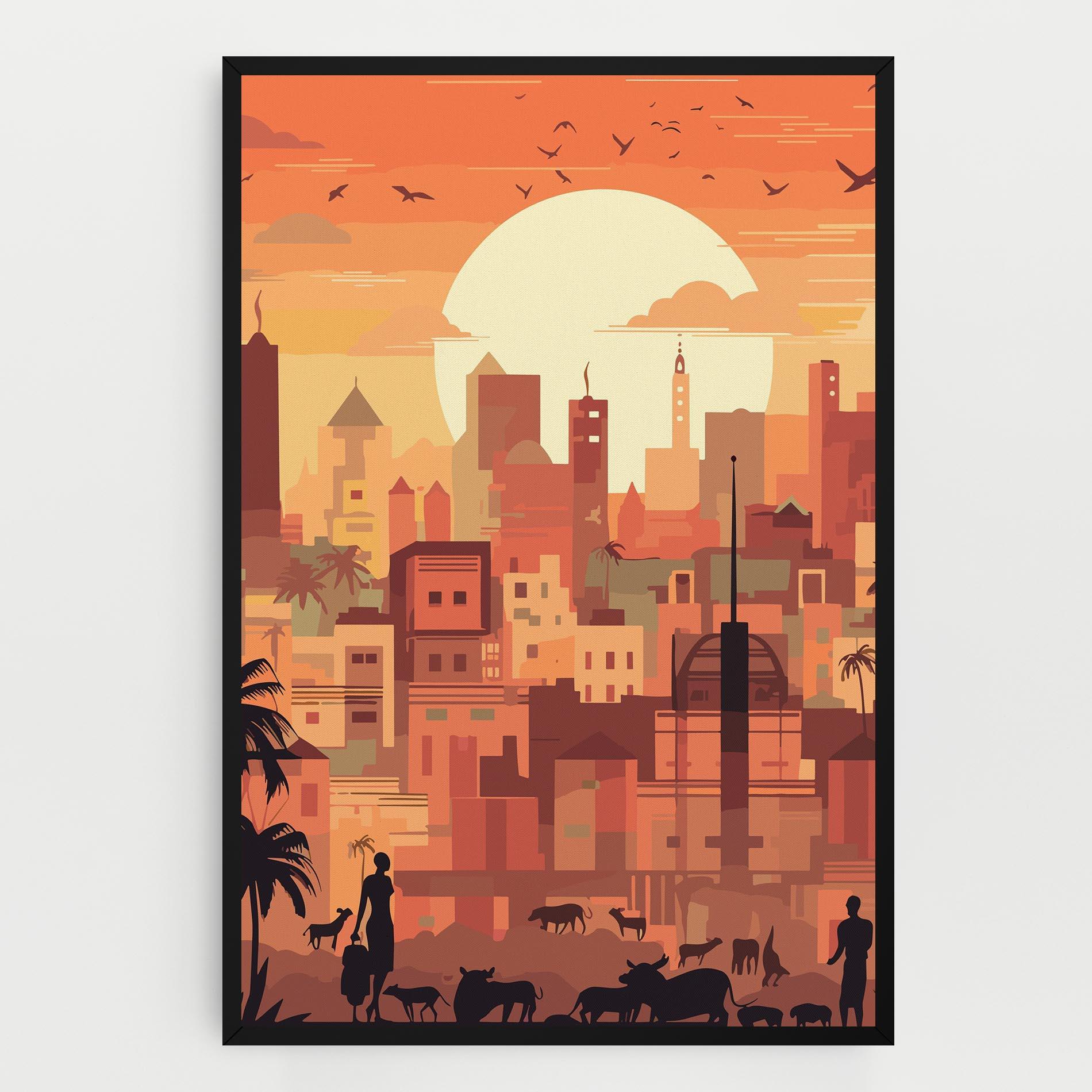 Leinwandbild Africa City Sunset mockup 0