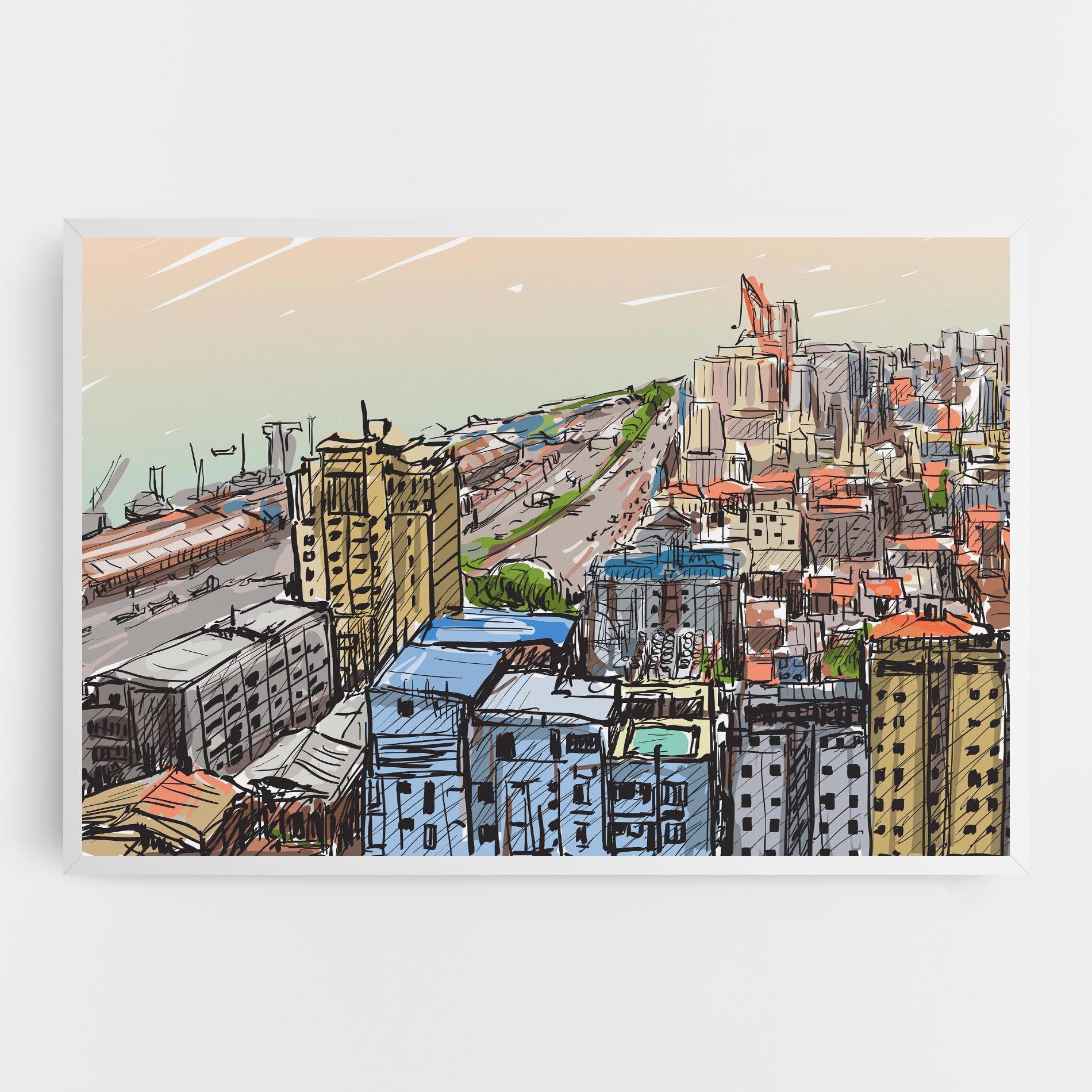 Leinwandbild Colorful City Drawing mockup 0